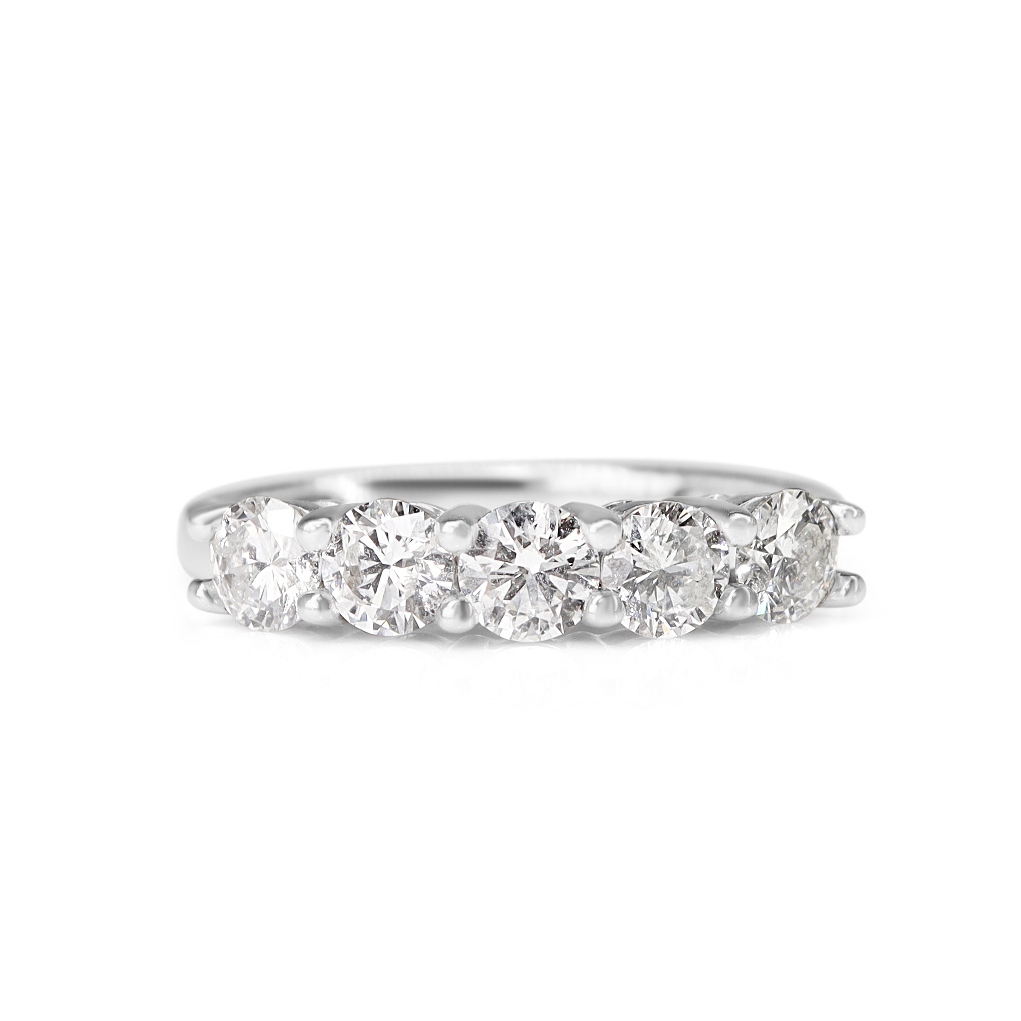 14ct white gold 1.00ct five stone diamond ring featuring five G to H colour diamonds