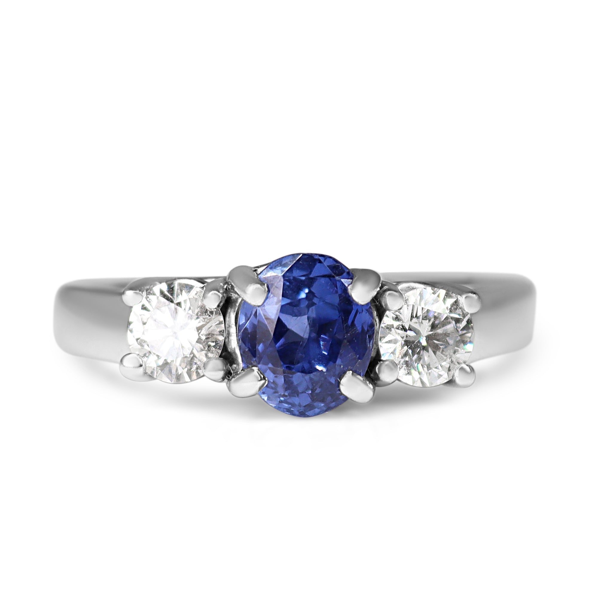 14ct White Gold Sapphire and Diamond 3 Stone Ring - Burlington Jewellery
