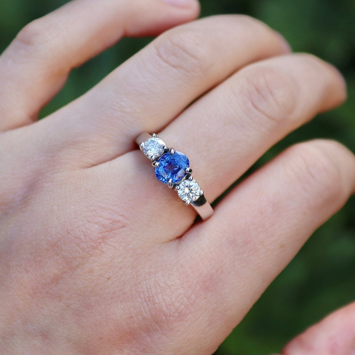 14ct White Gold Sapphire and Diamond 3 Stone Ring - Burlington Jewellery