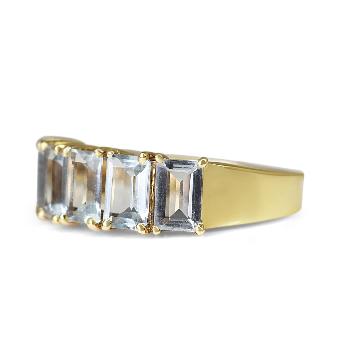 14ct Yellow Gold Emerald Cut Aquamarine 5 Stone Ring - Burlington Jewellery