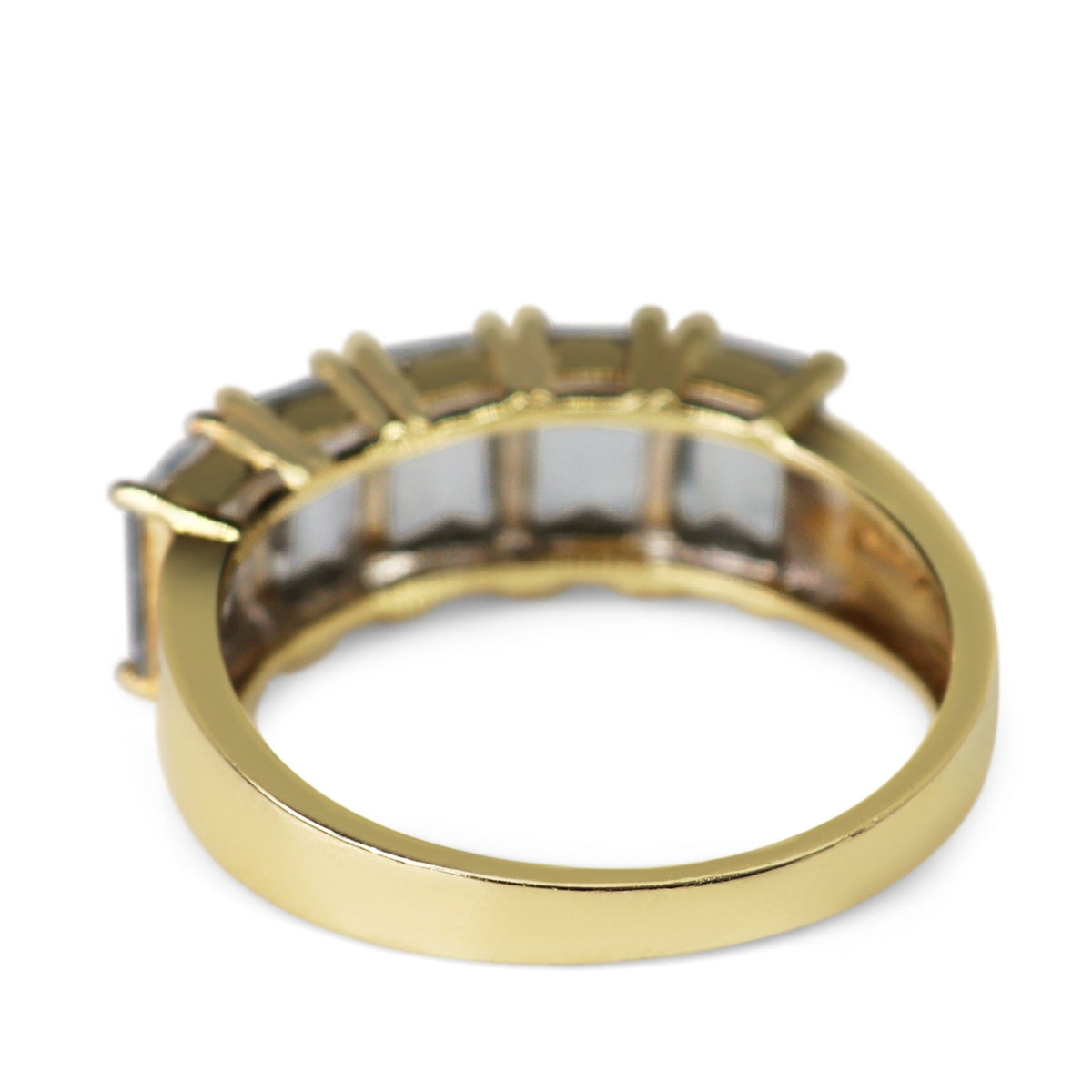 14ct Yellow Gold Emerald Cut Aquamarine 5 Stone Ring - Burlington Jewellery