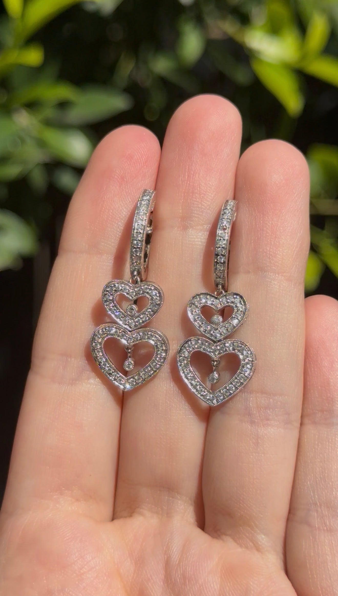 18ct White Gold Diamond Heart Drop Earrings