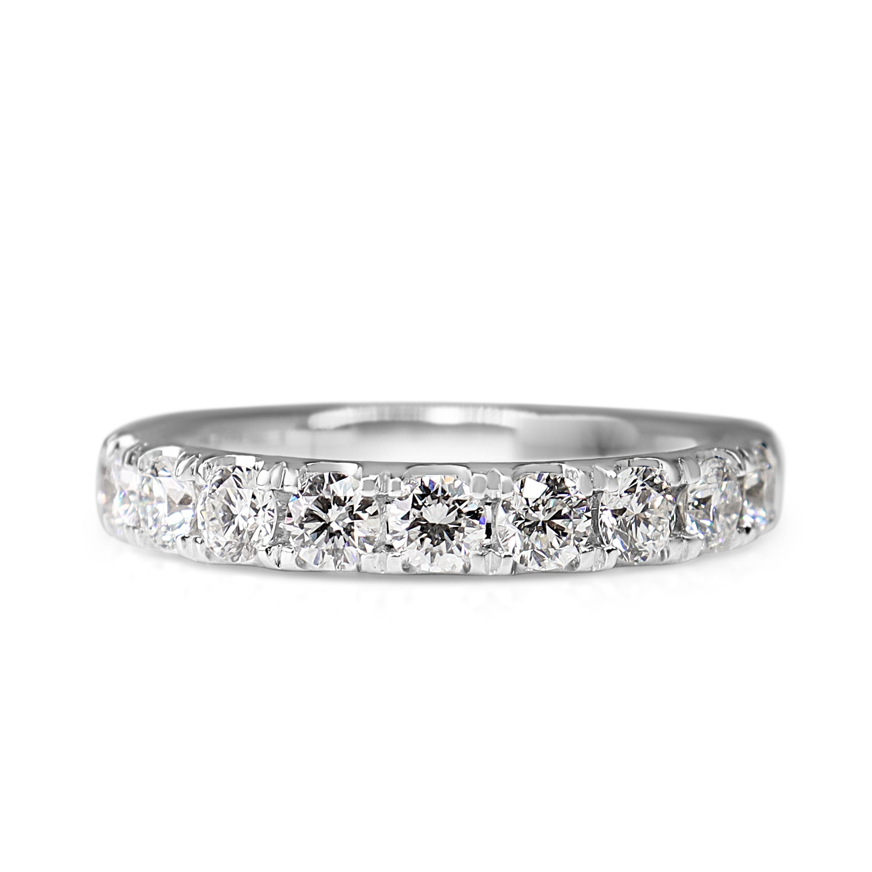 18ct white gold 0.90ct diamond half hoop band shown from the front