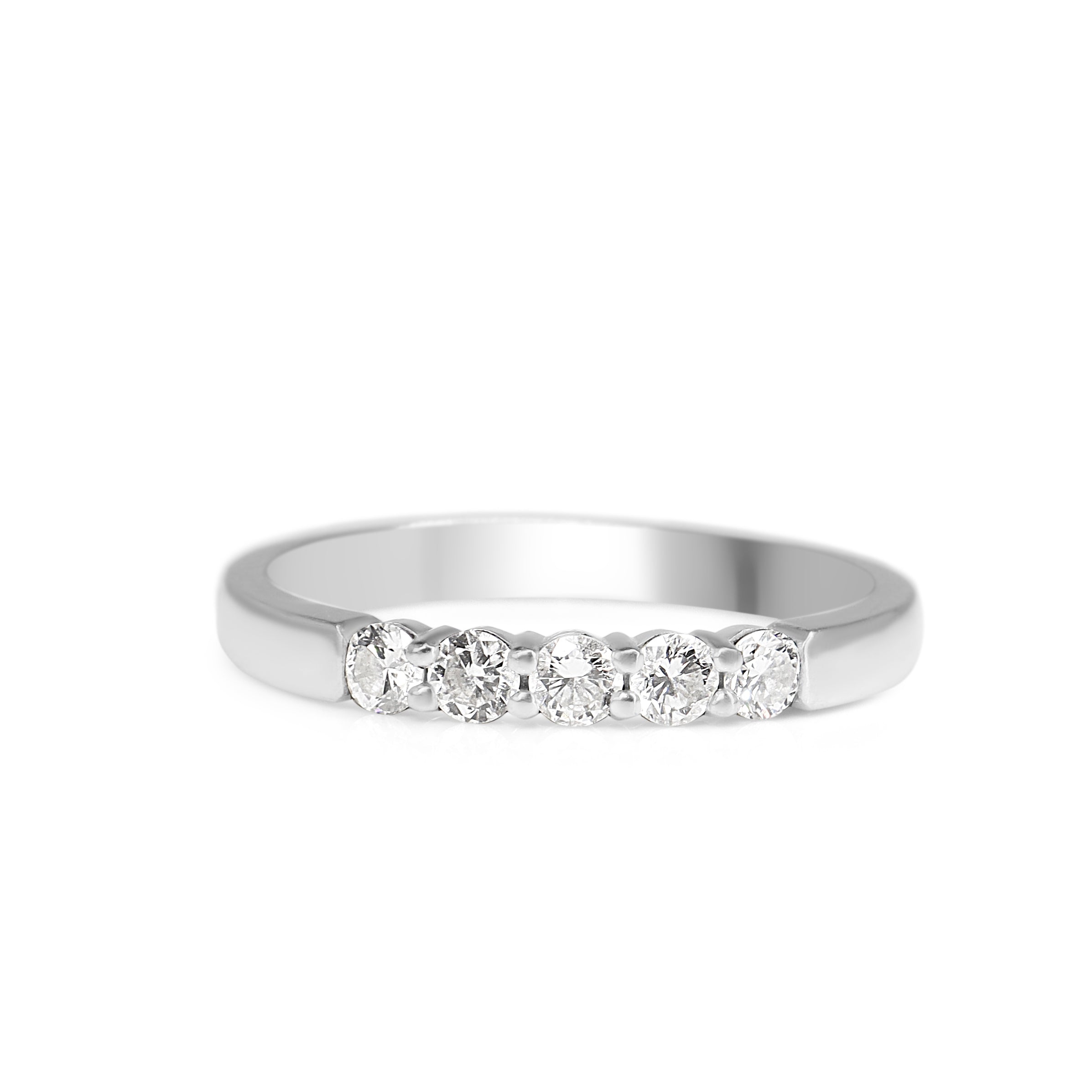 Front view of 18ct white gold 5 stone diamond wedding band