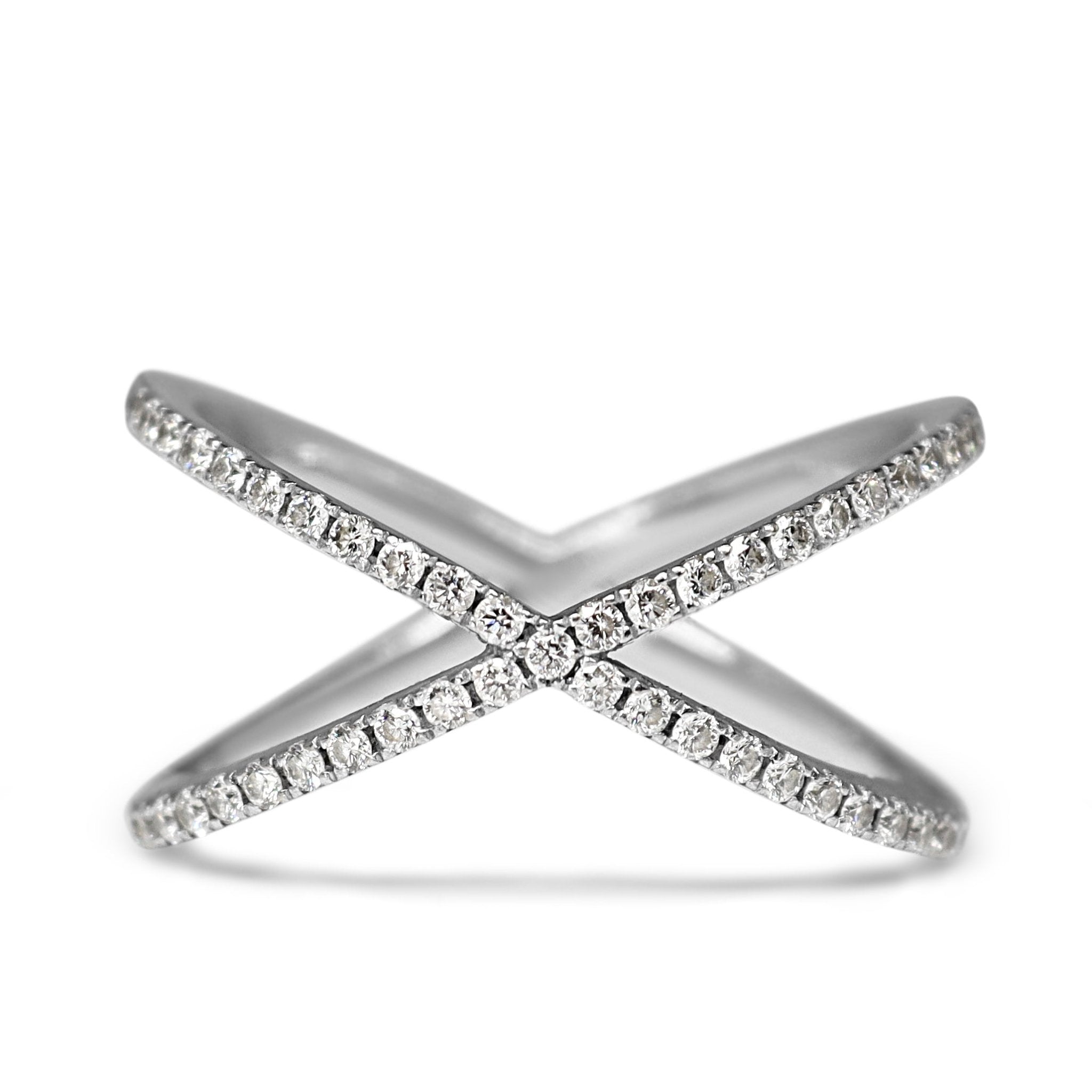 18ct White Gold Diamond Cross Over Cocktail Ring - Burlington Jewellery