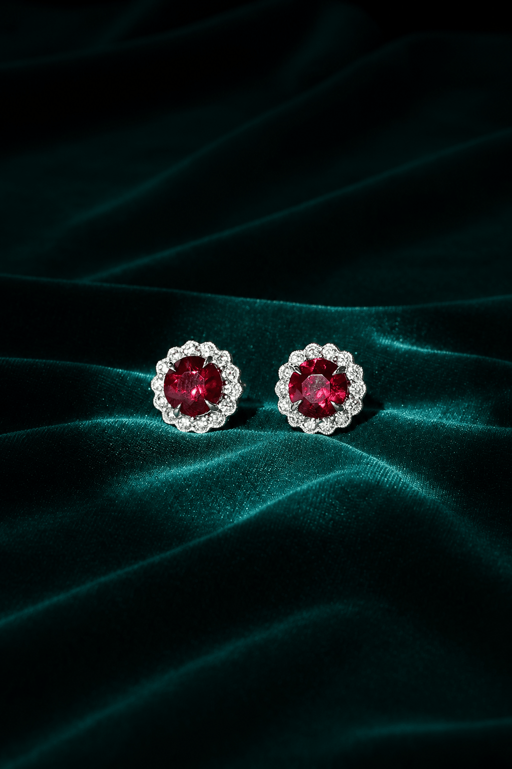 18ct White Gold Ruby and Diamond Daisy Stud Earrings - Burlington Jewellery