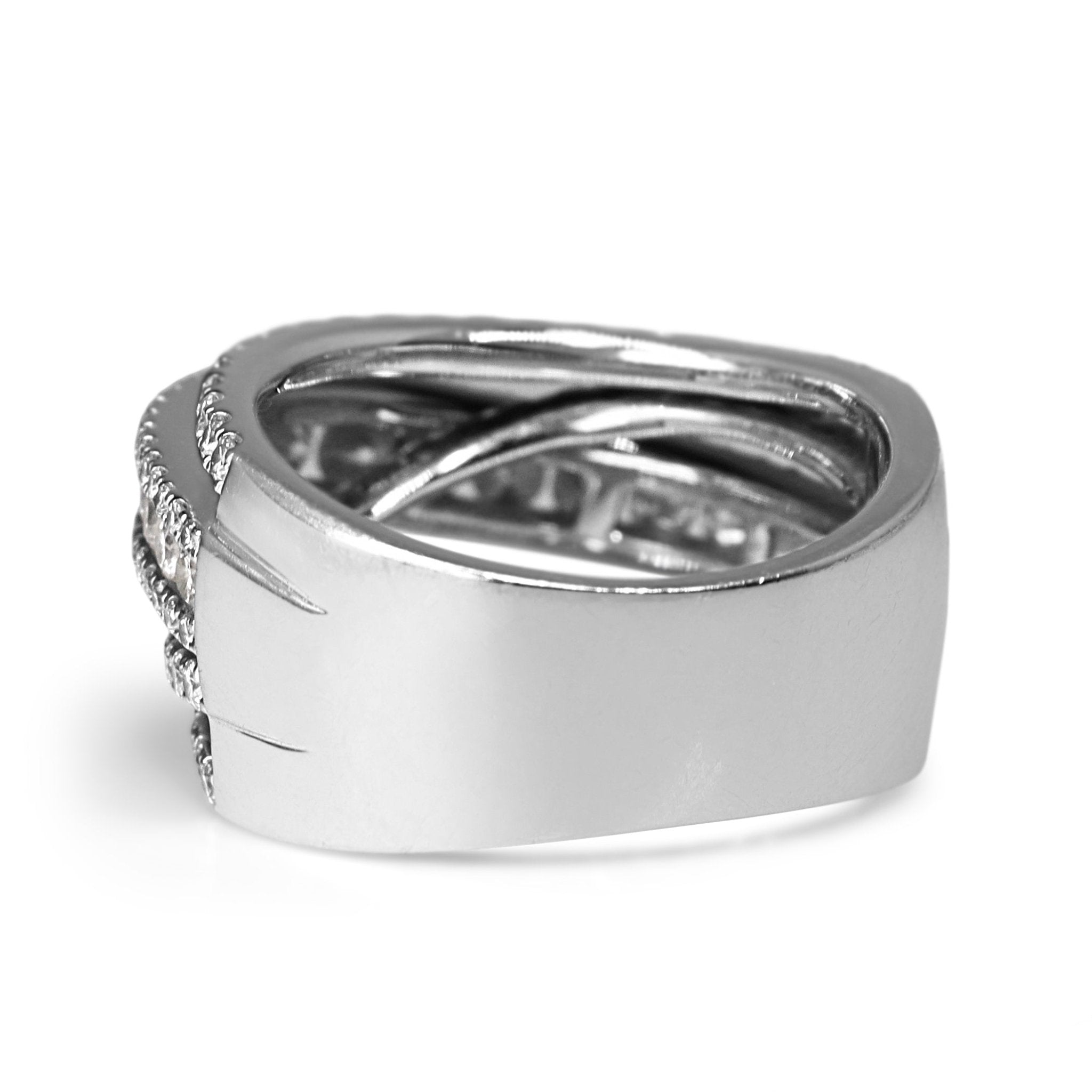 18ct White Gold Thick Cross Over Diamond Cocktail Band Ring - Burlington Jewellery