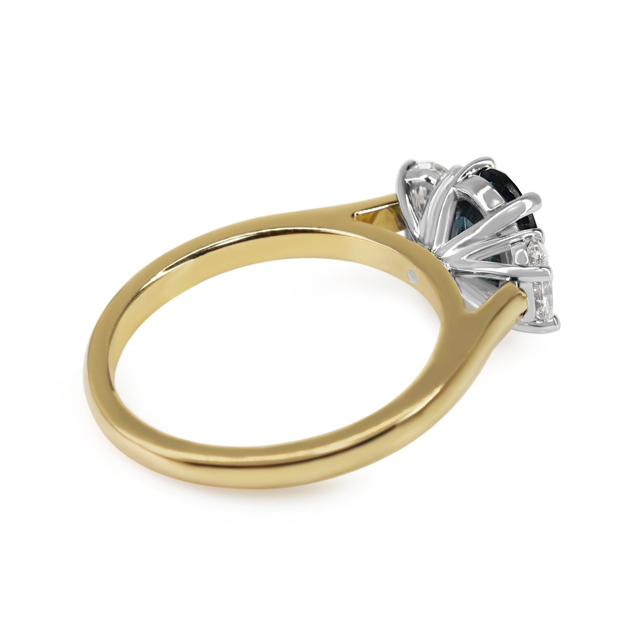 18ct Yellow and White Gold Oval Sapphire and Diamond 3 Stone Ring - Burlington Jewellery