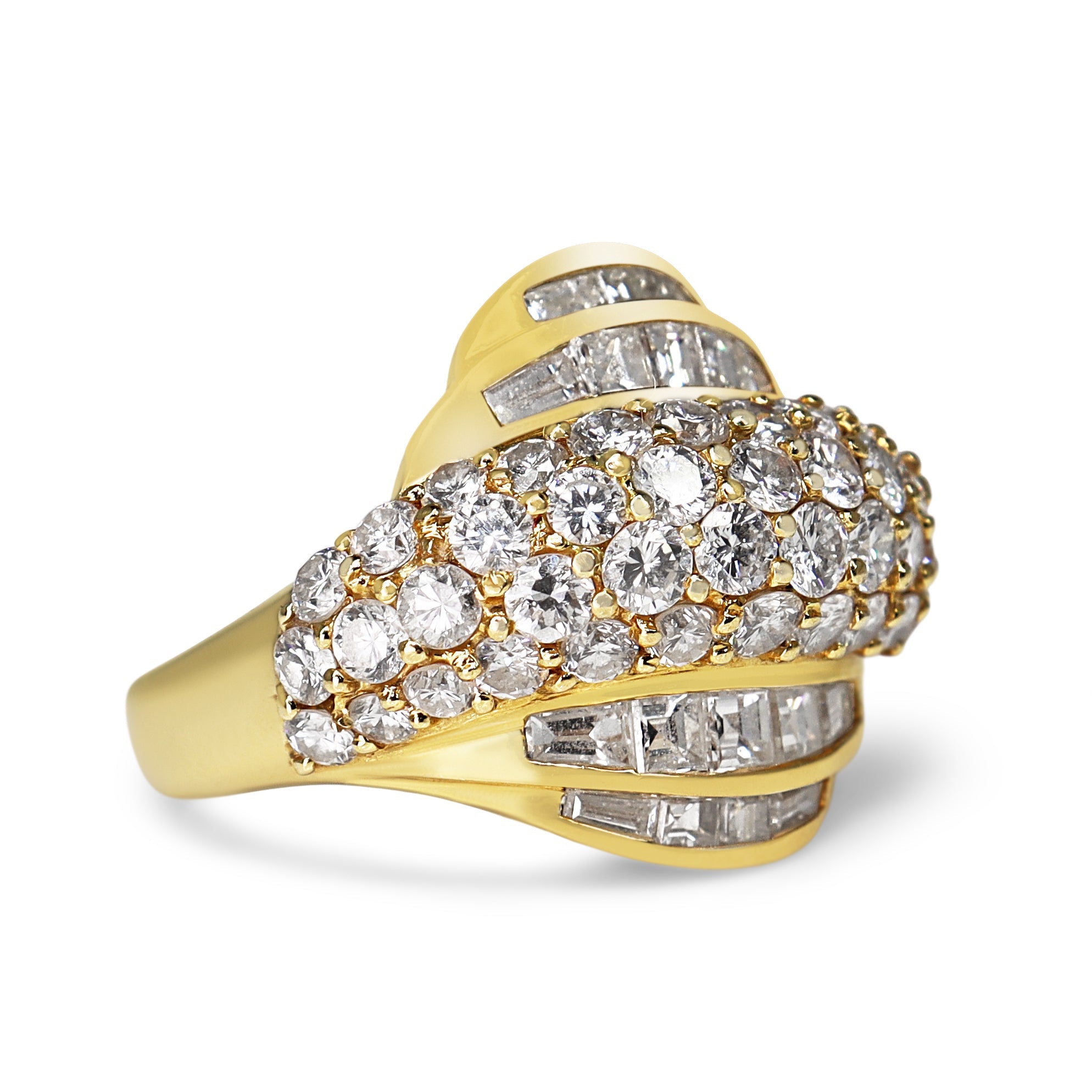 18ct Yellow Gold 3.50ct Baguette and Brilliant Cut Cluster Diamond Ring - Burlington Jewellery