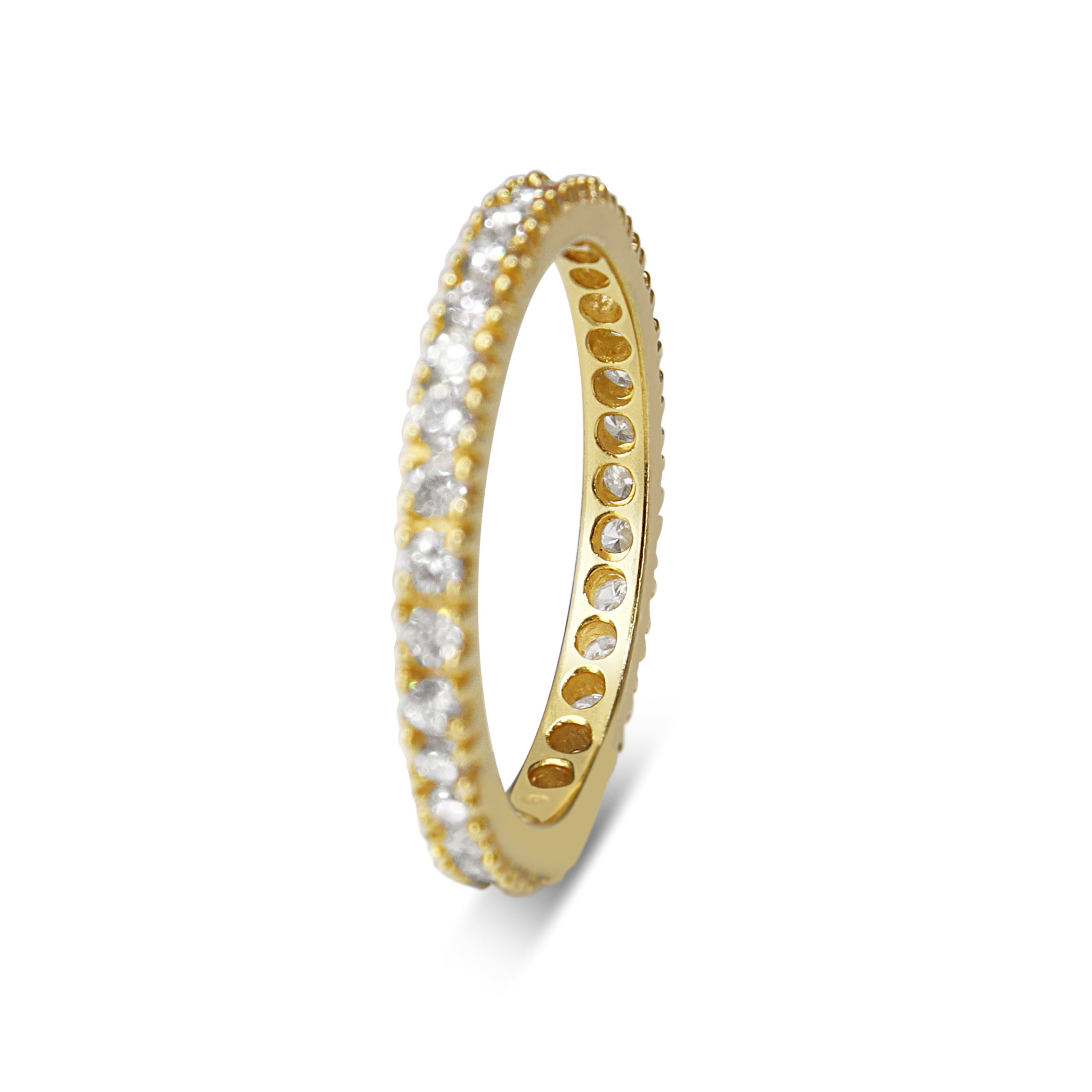 Front view of 18ct yellow gold all round diamond wedding band