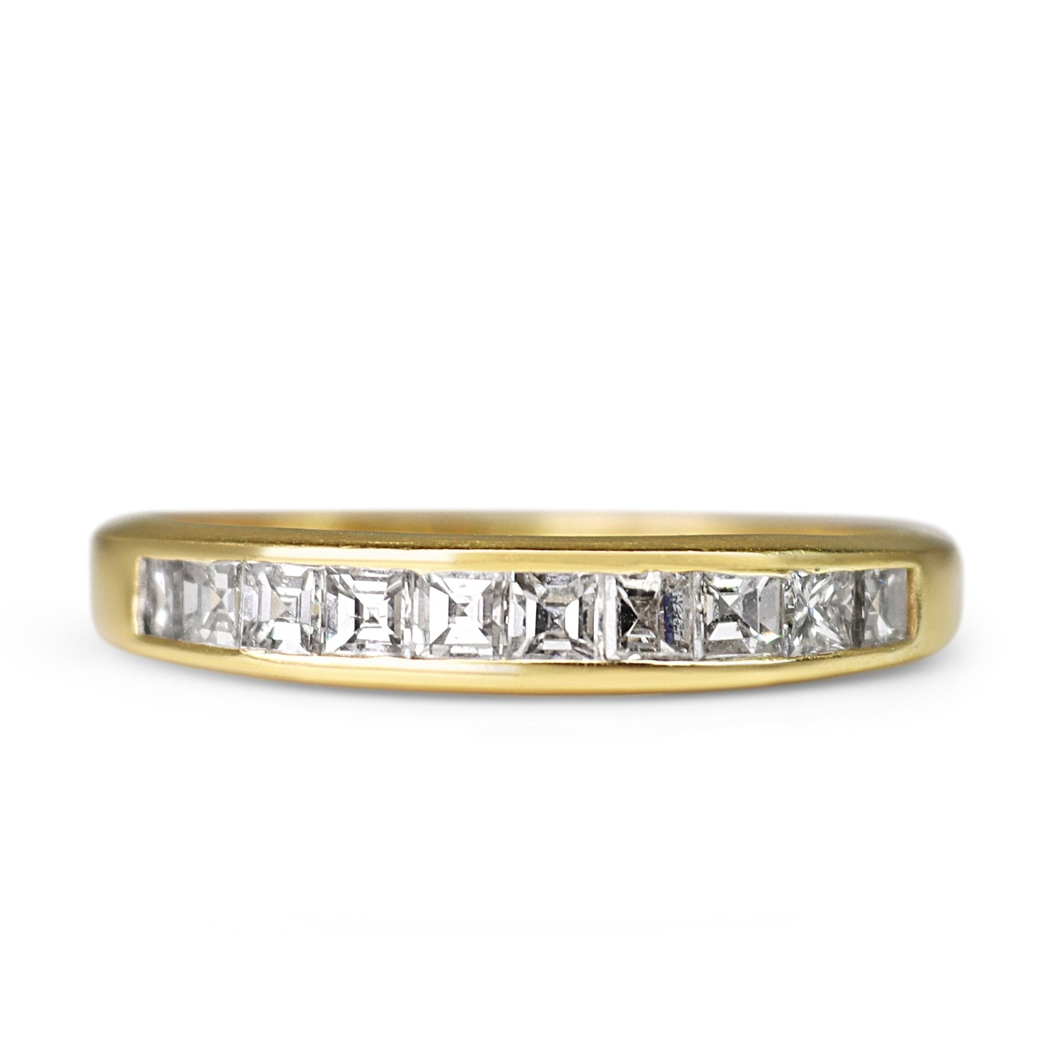18ct Yellow Gold Carré Cut Diamond Channel Set Wedding Band - Burlington Jewellery