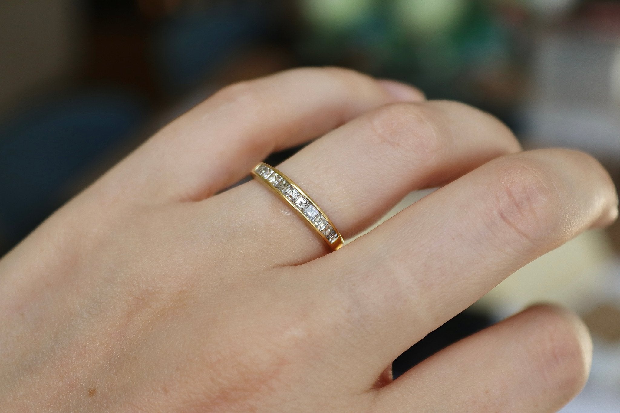 18ct Yellow Gold Carré Cut Diamond Channel Set Wedding Band - Burlington Jewellery
