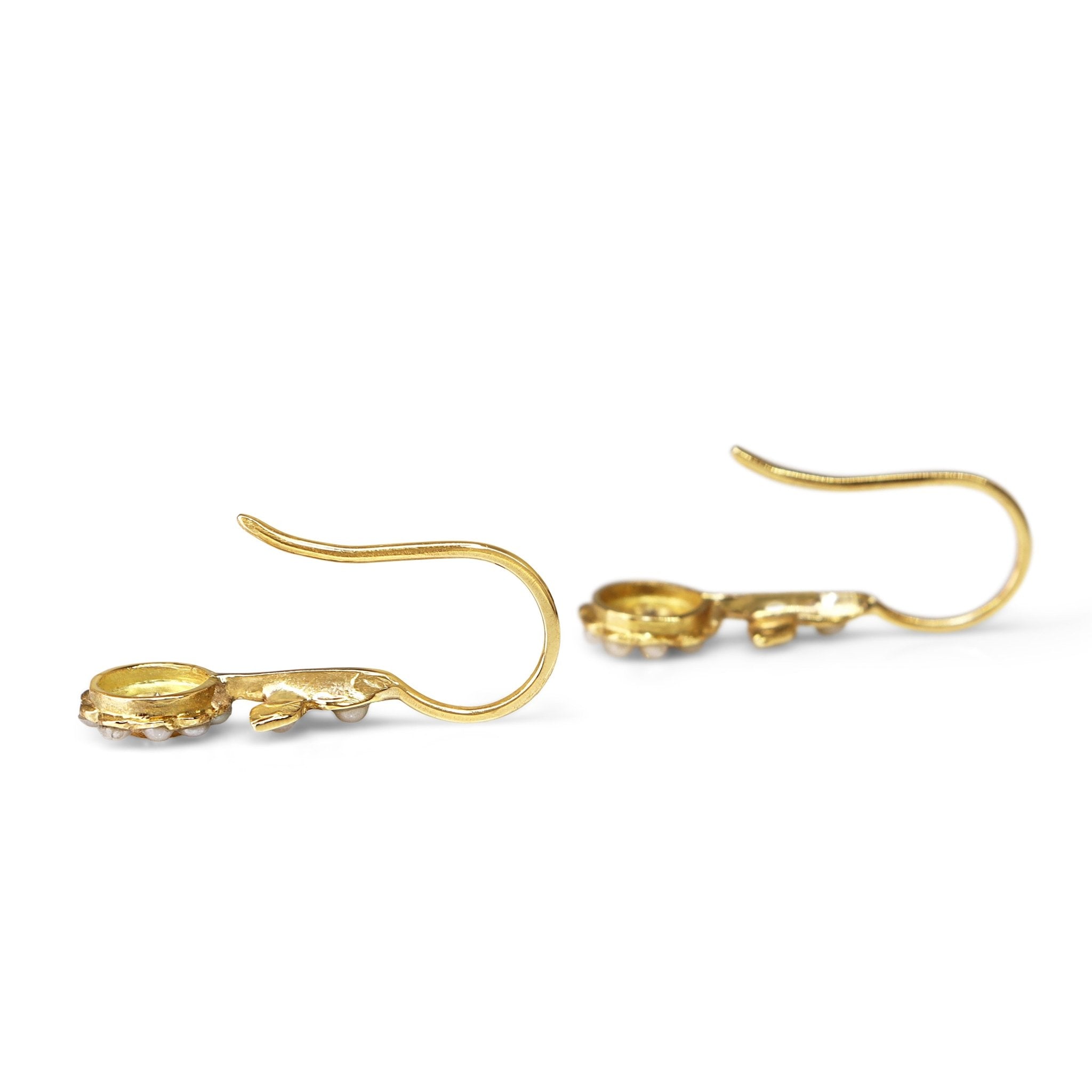 18ct Yellow Gold Seed Pearl and Diamond Drop Earrings - Burlington Jewellery