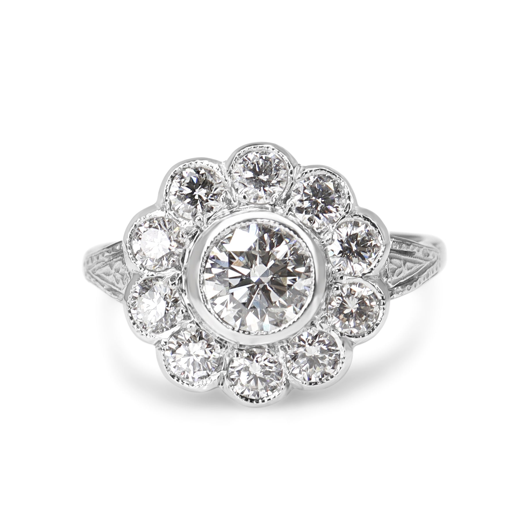 18ct White Gold Edwardian Diamond Daisy Ring – Diamond Engagement Jewellery