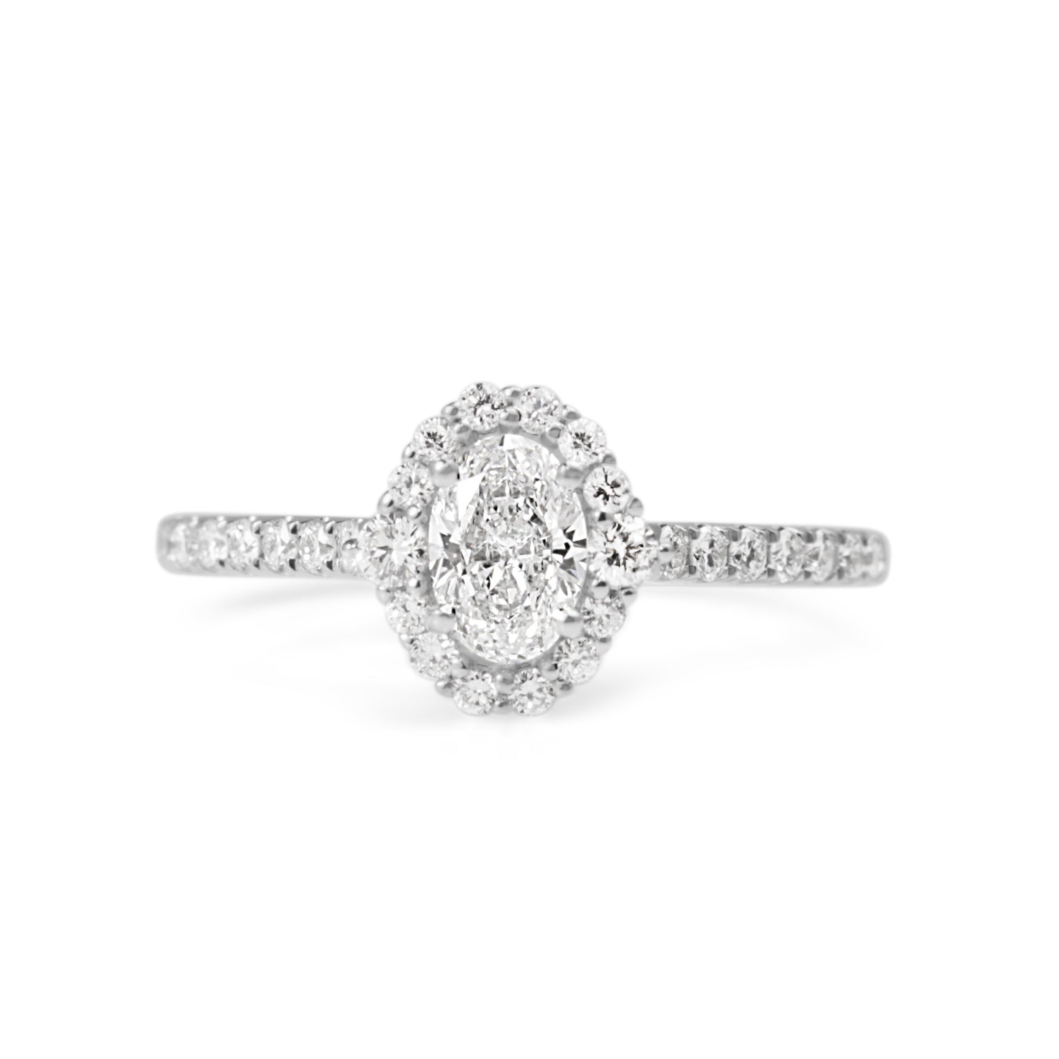 18ct white gold oval diamond halo engagement ring Melbourne Australia fine jewellery