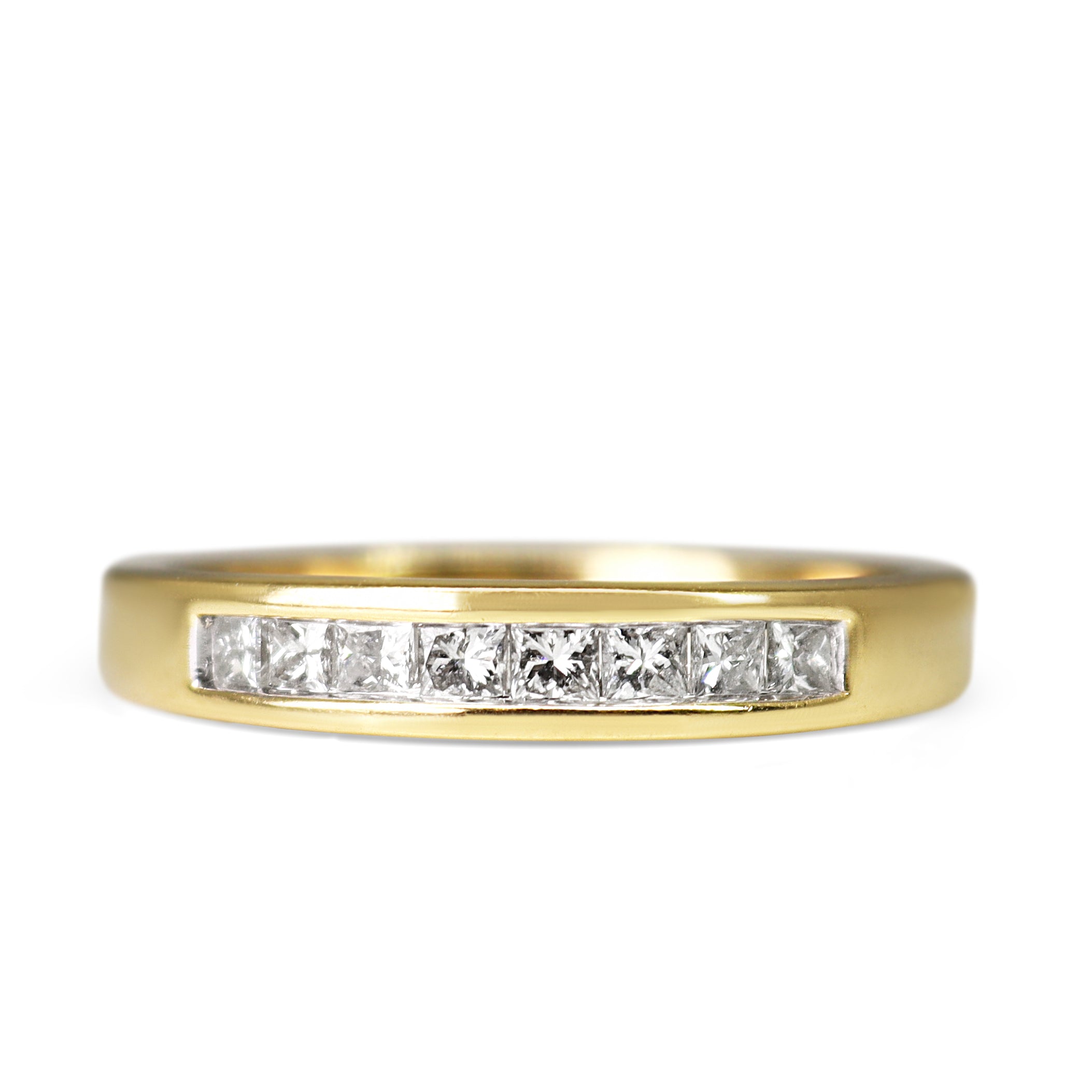 18ct yellow gold Carré cut diamond channel set band ring with 0.60ct natural diamonds