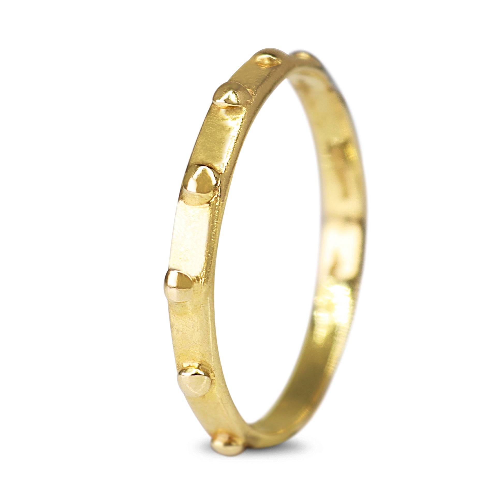 18ct yellow gold antique style artisan studded band ring with intricate vintage detailing