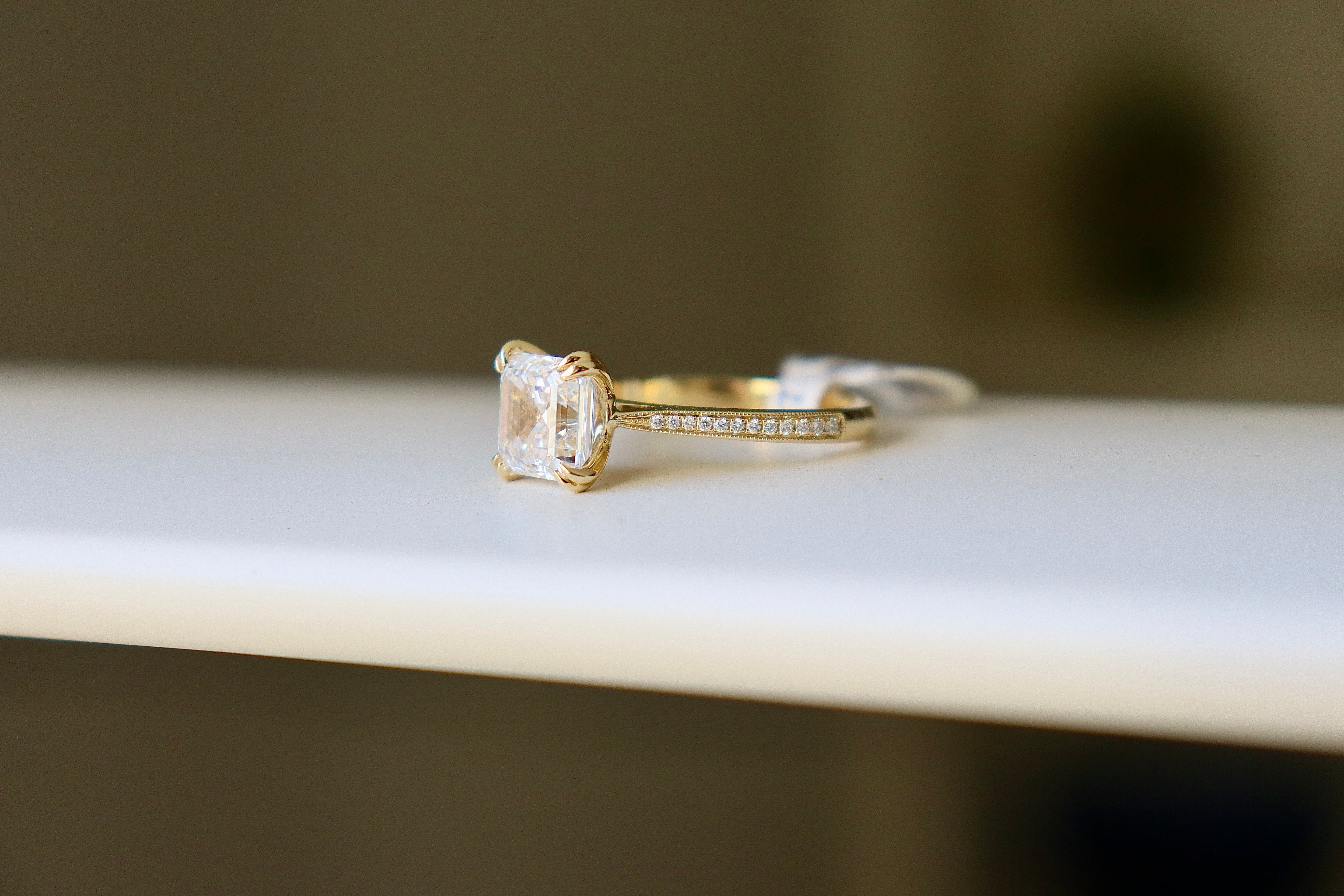 18ct Yellow Gold Lab Grown Asscher Cut Diamond Solitaire Ring