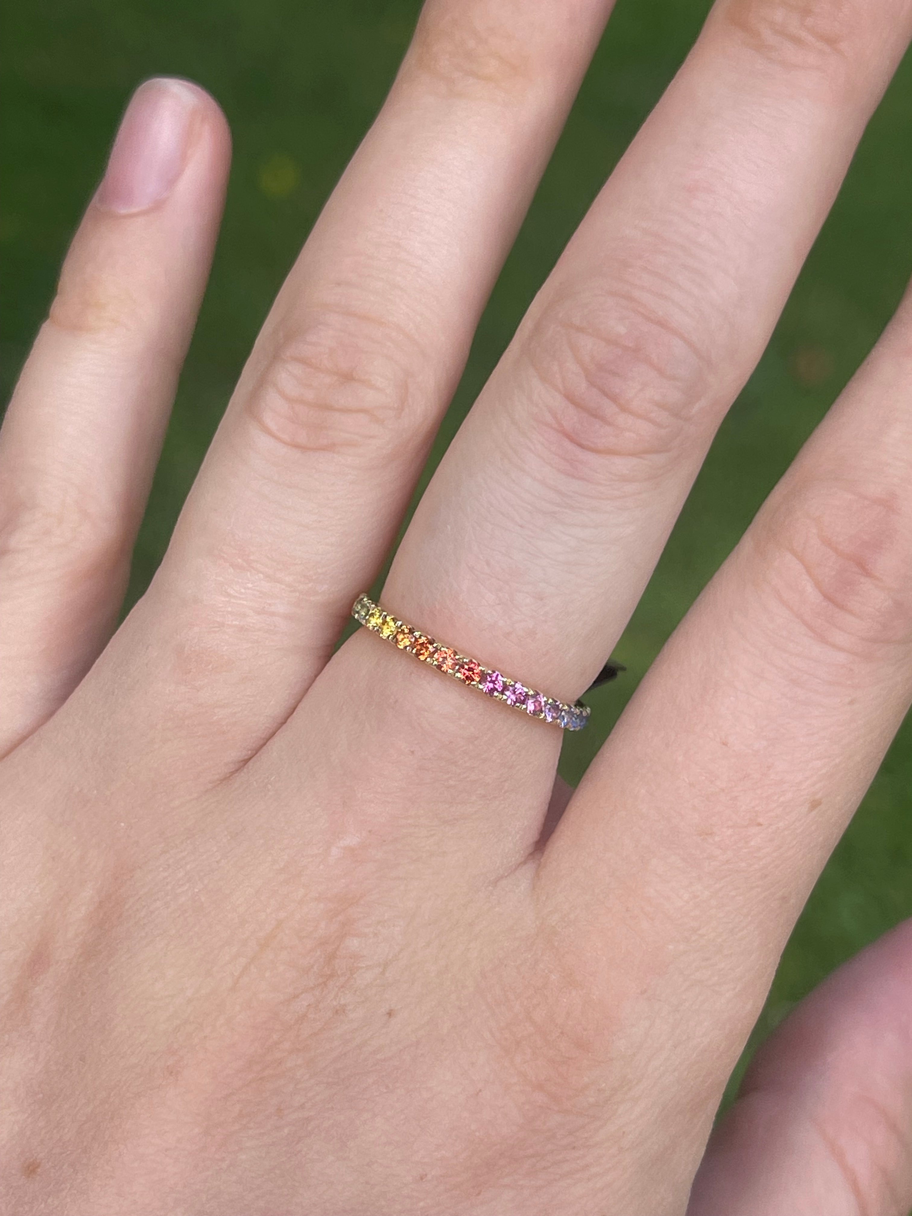 9ct Yellow Gold Multi Colour Sapphire Rainbow Band Ring