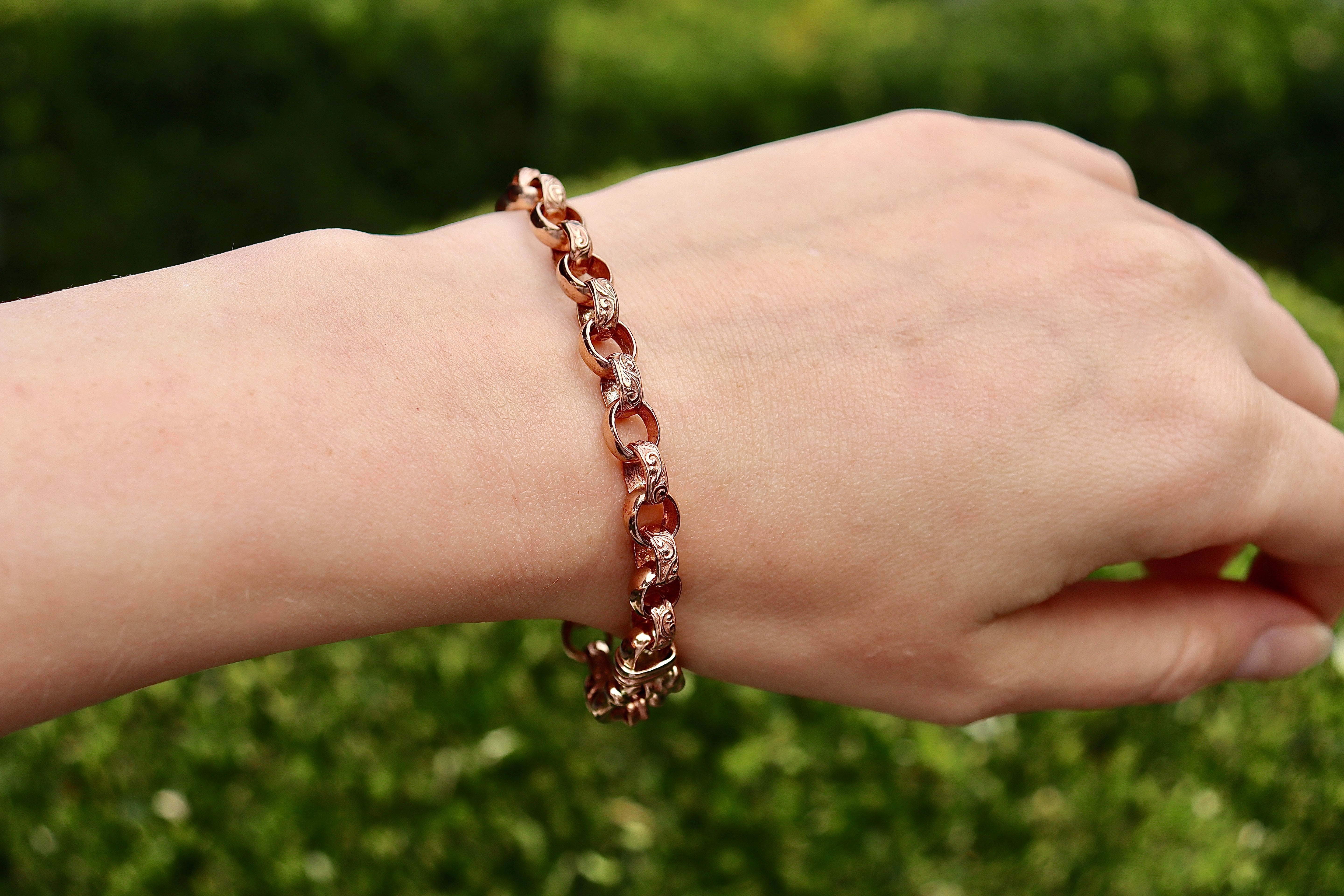 9ct Rose Gold Etched Belcher Link Bracelet
