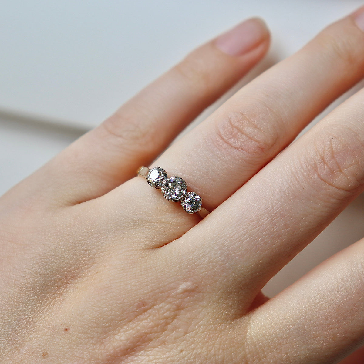 18ct and Platinum Antique Old Cut 3 Stone Diamond Ring