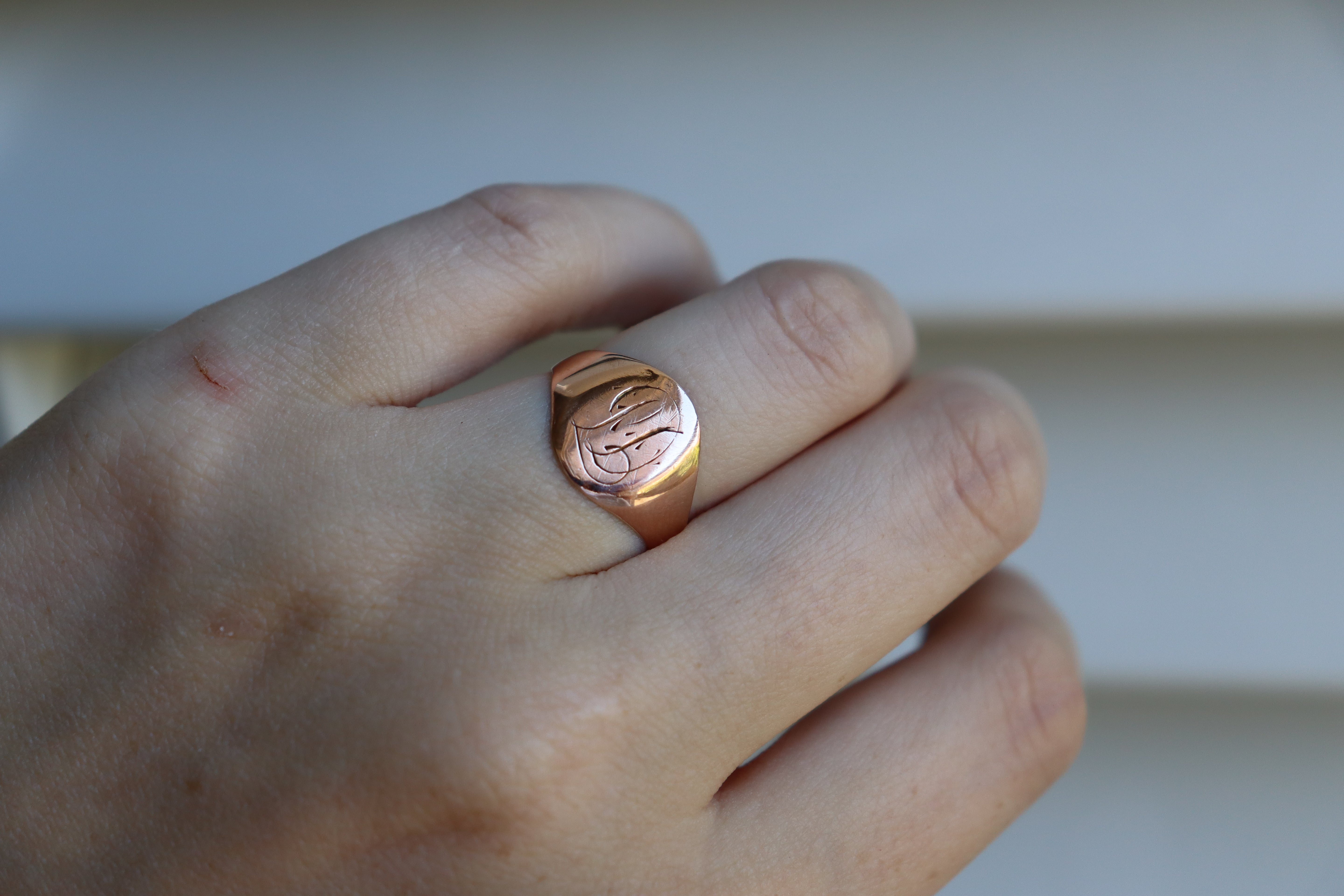 9ct Rose Gold Vintage Engraved Signet Ring