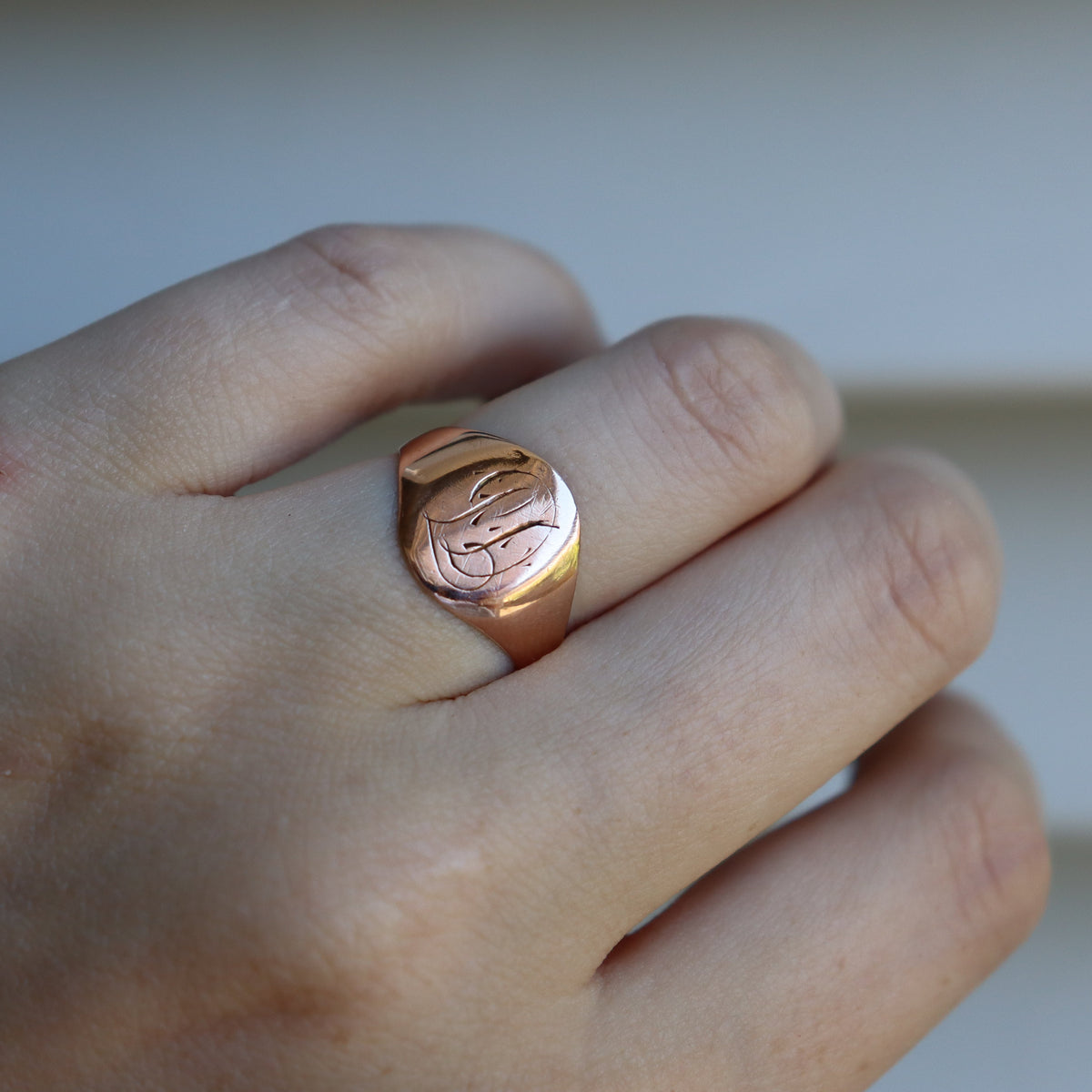 9ct Rose Gold Vintage Engraved Signet Ring