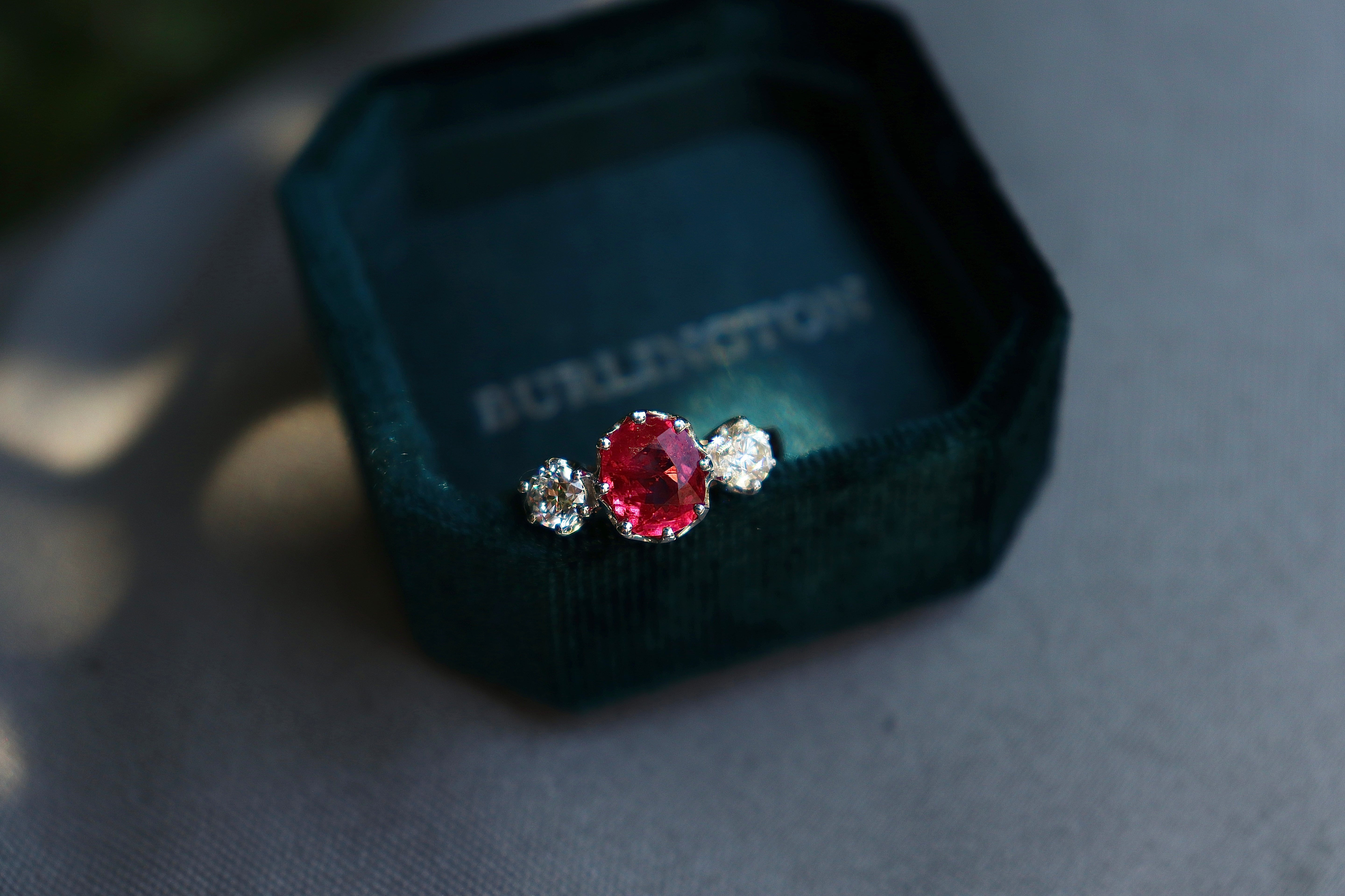 18ct Yellow and White Gold Vintage Style Ruby and Diamond 3 Stone Ring