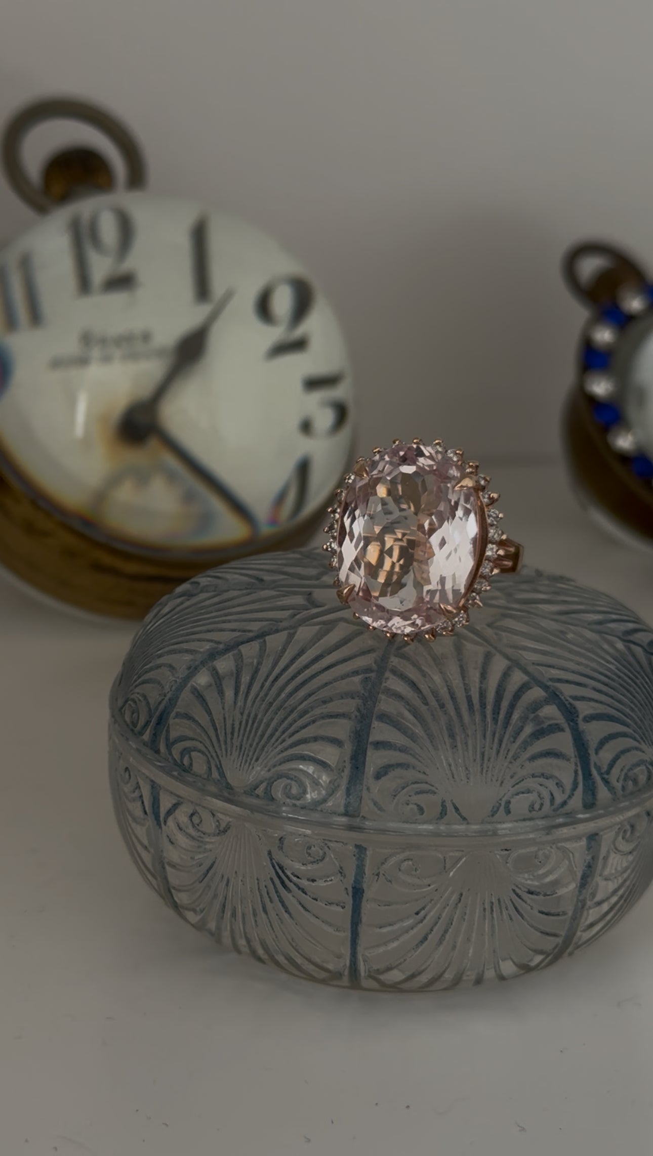 14ct Rose Gold 22.00ct Morganite and Diamond Halo Cocktail Ring