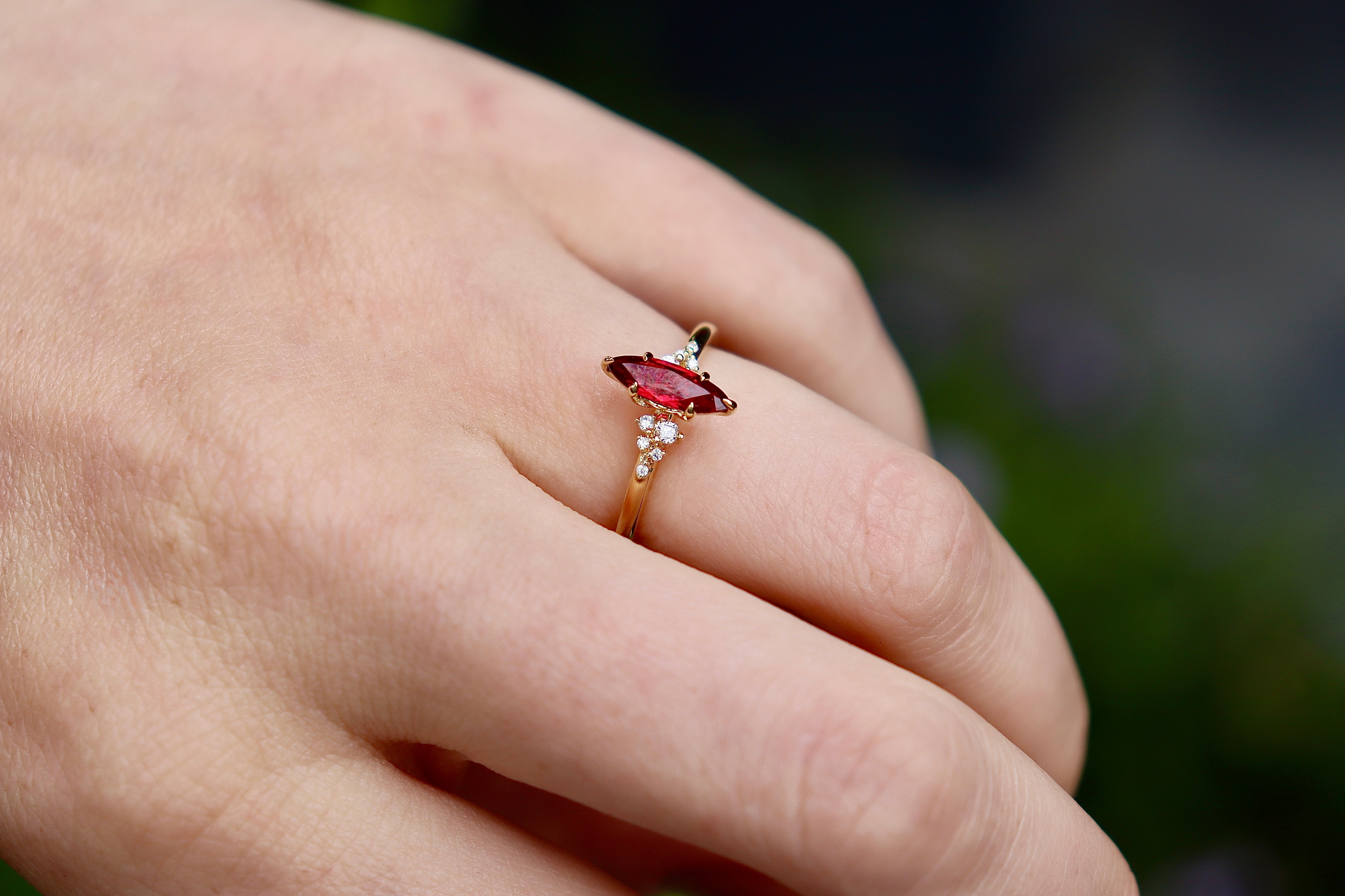 18ct Yellow Gold Marquise Ruby and Diamond Ring