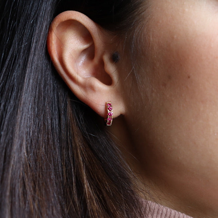 18ct Yellow Gold Ruby Hoop Earrings