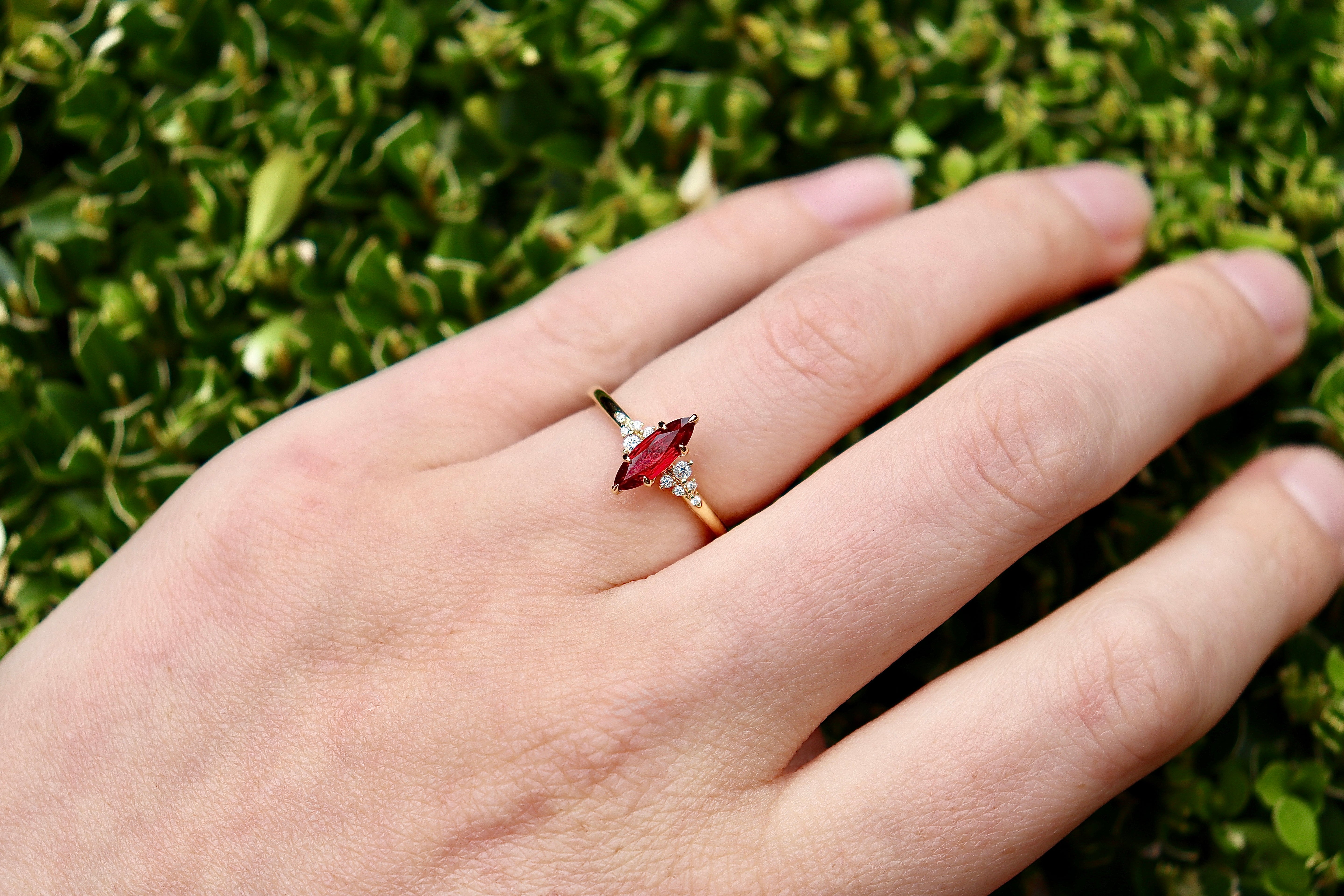 18ct Yellow Gold Marquise Ruby and Diamond Ring