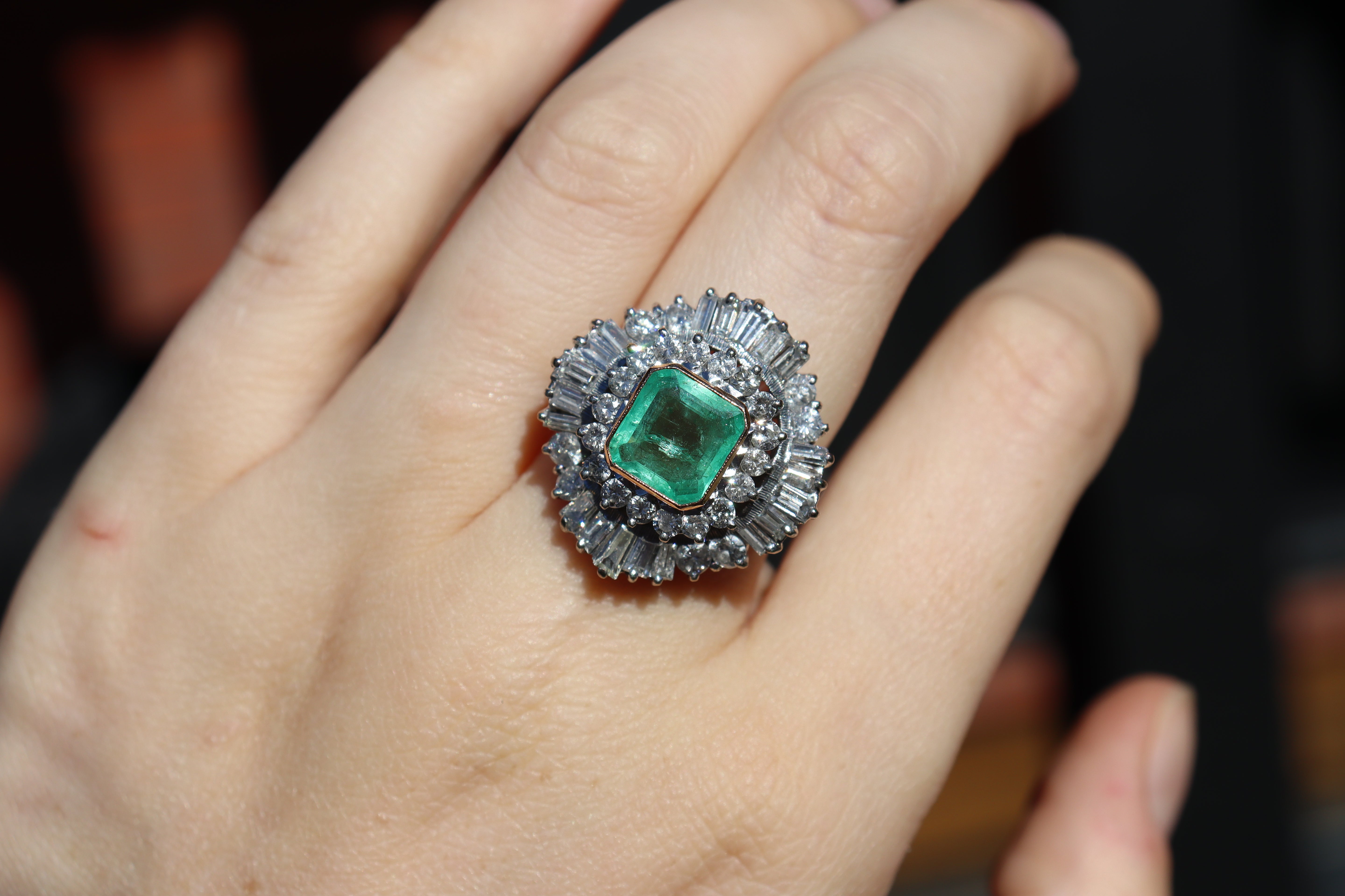 18ct White and Yellow Gold Emerald and Diamond Ballerina Ring