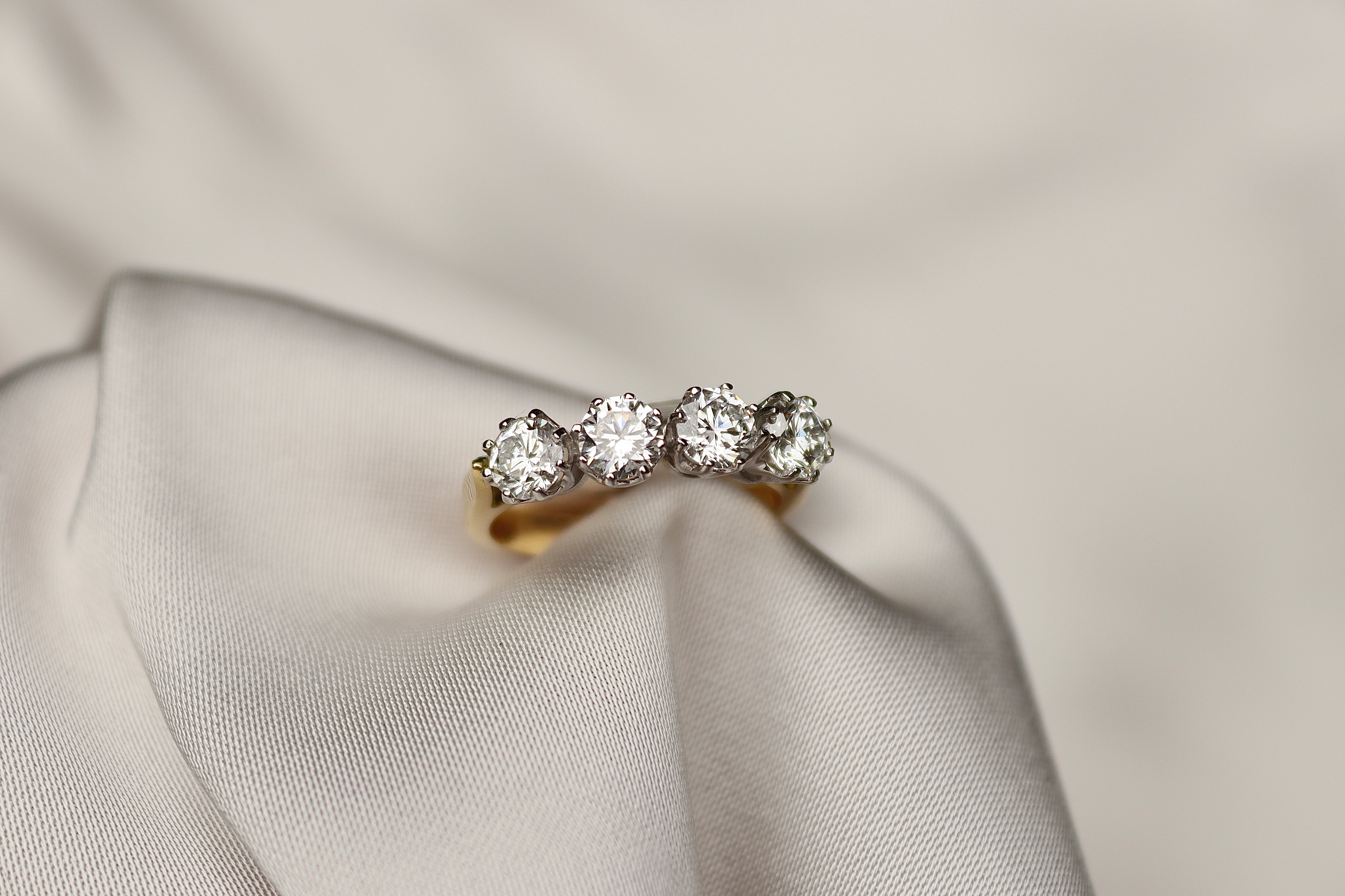 18ct Yellow and White Gold Antique Style 4 Stone Lab Grown Diamond Ring