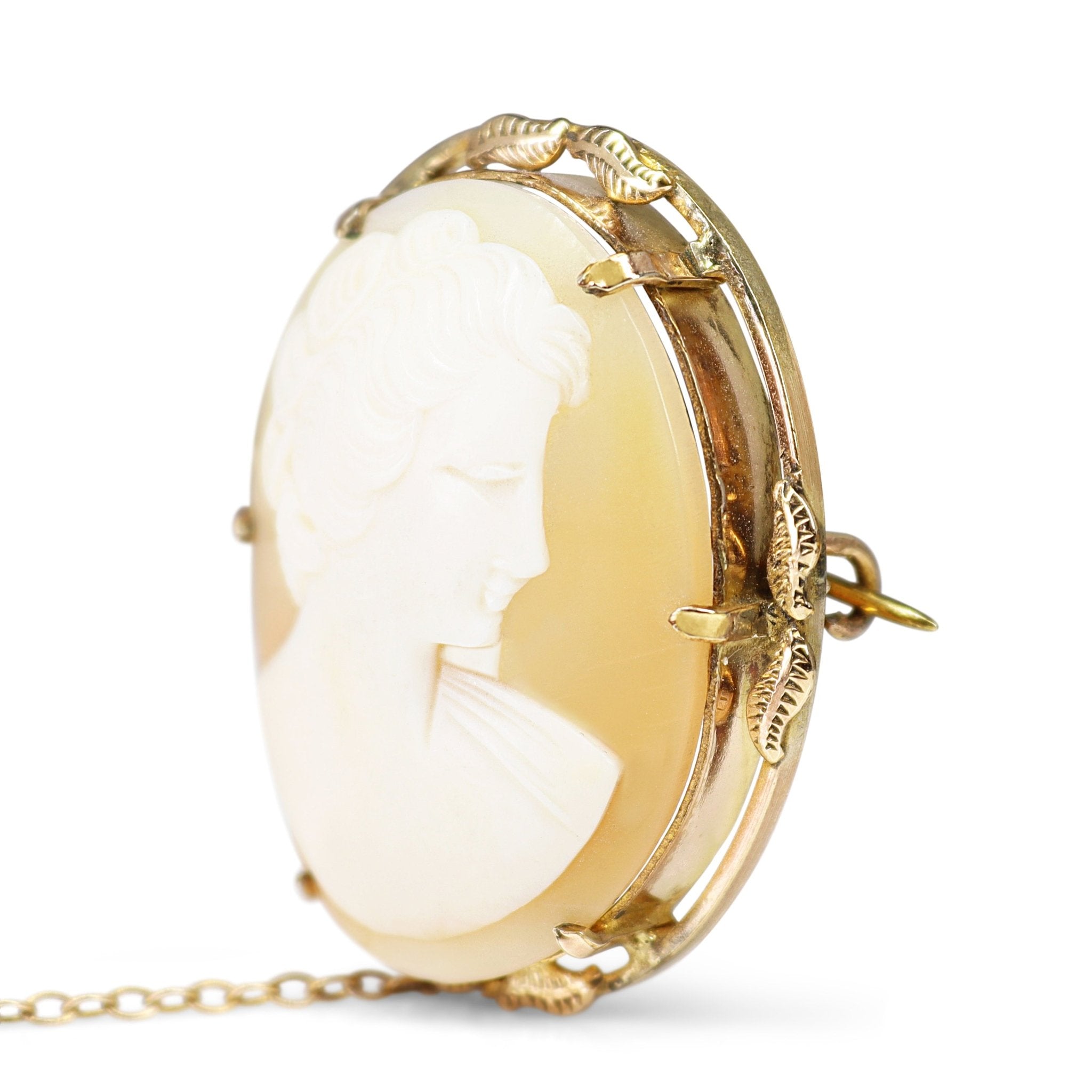 9ct Yellow Gold Lined Cameo Brooch - Burlington Jewellery