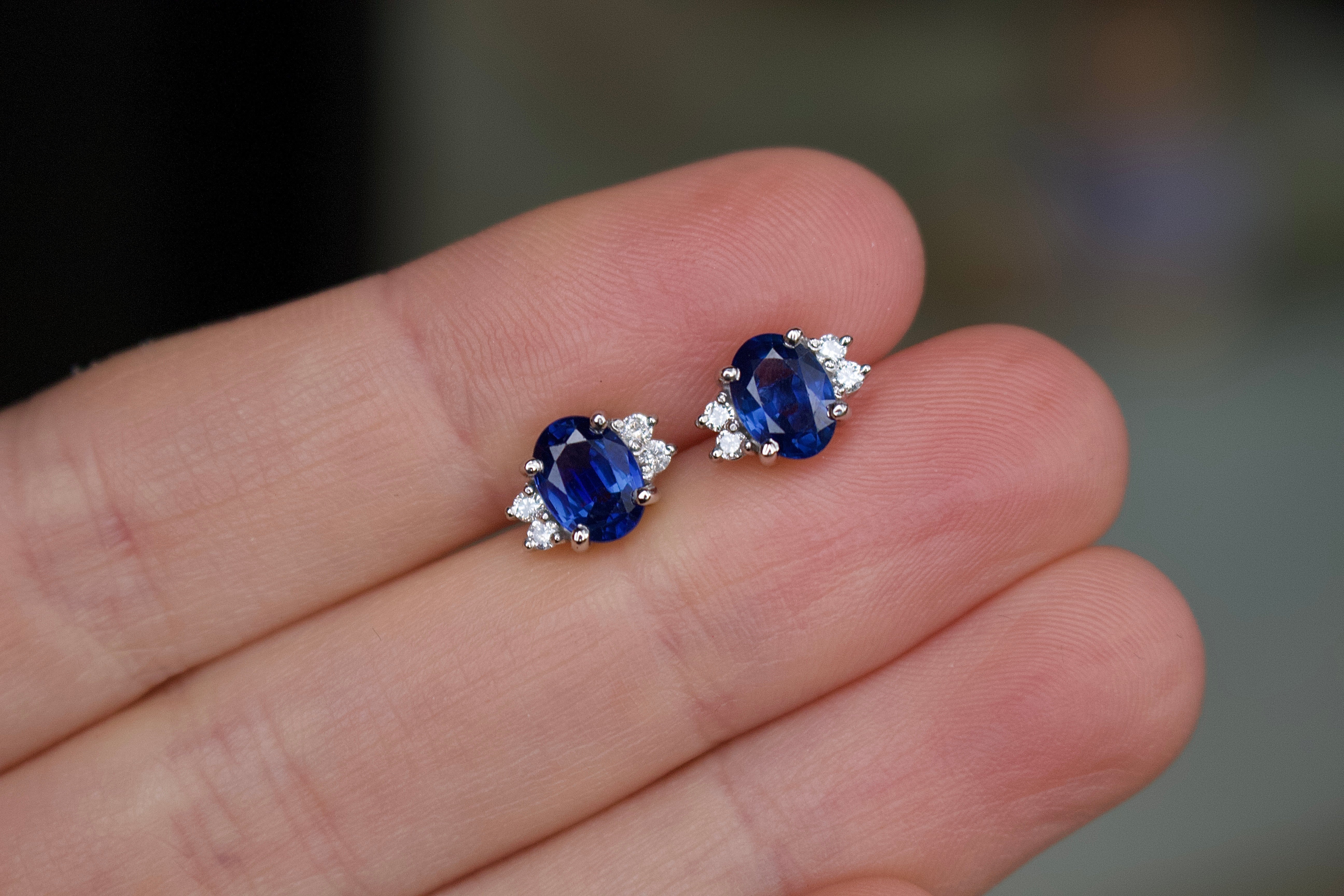 Platinum Sapphire and Diamond Stud Earrings