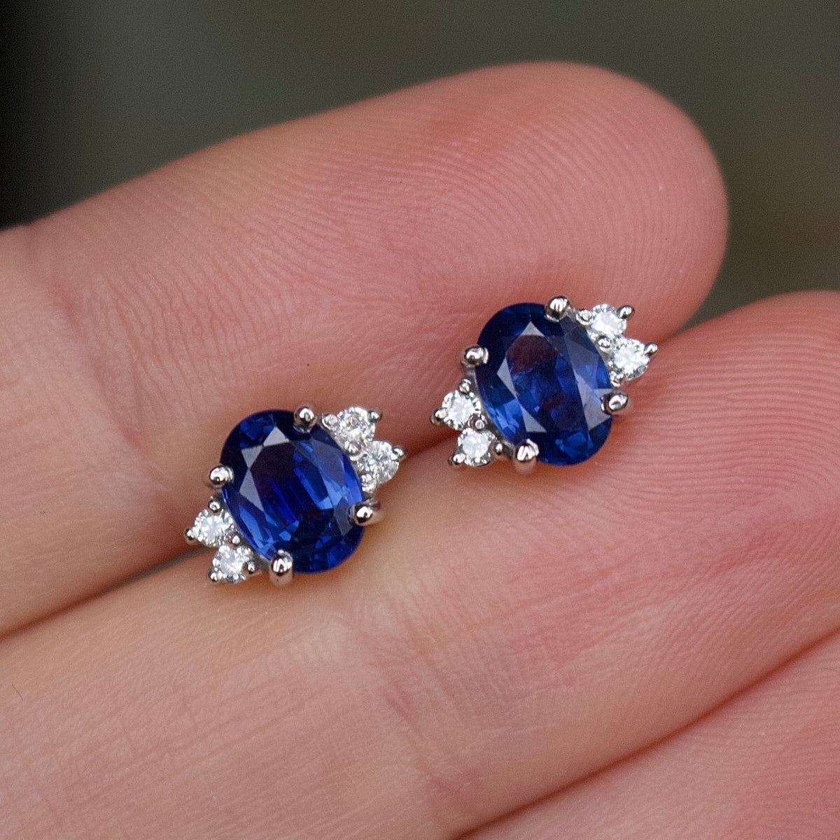Platinum Sapphire and Diamond Stud Earrings