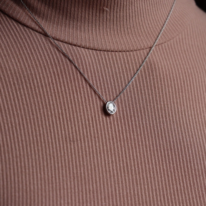 18ct White Gold Oval Bezel 1.03ct Lab Grown Diamond Necklace