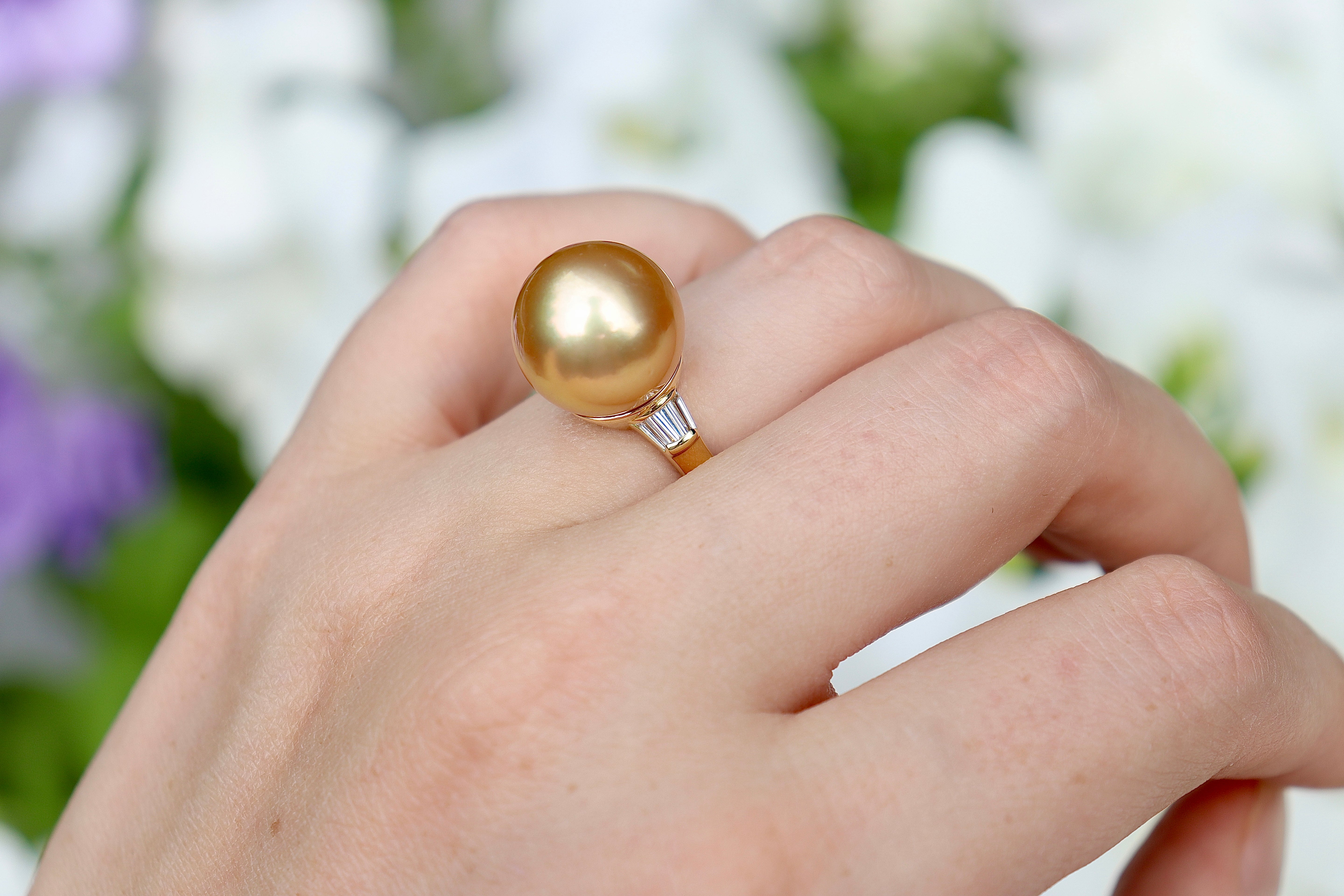 18ct Yellow Gold 14mm Golden South Sea Pearl and Diamond Ring