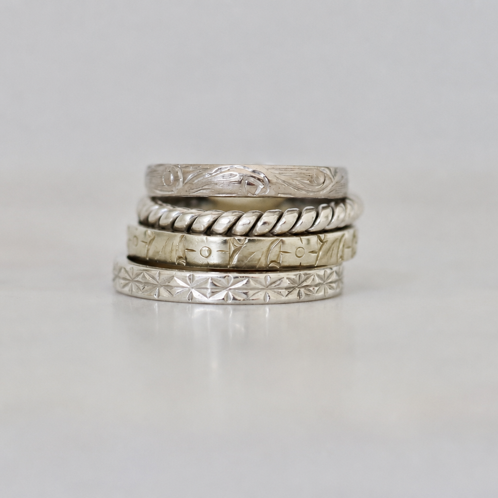 Slim 2.7mm engraved white gold band