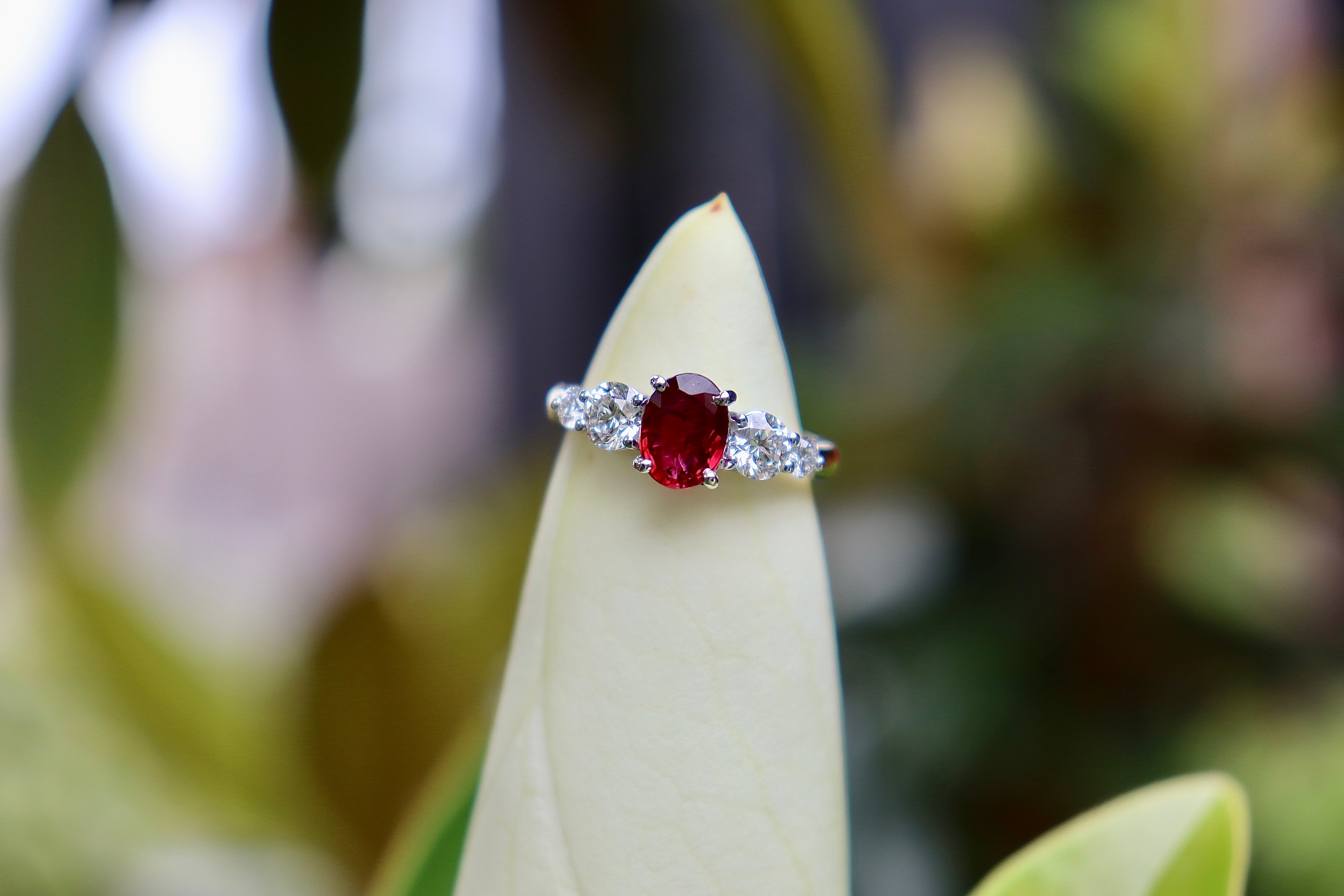 18ct Yellow and White Gold Ruby and Diamond 5 Stone Ring
