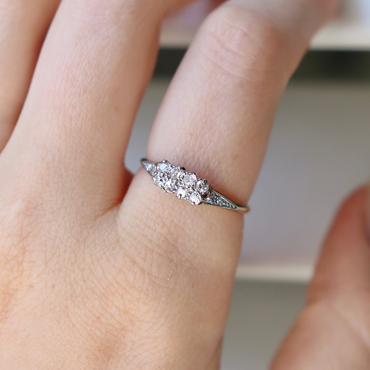 18ct Yellow and White Gold Antique 2 Row Old Cut Diamond Ring