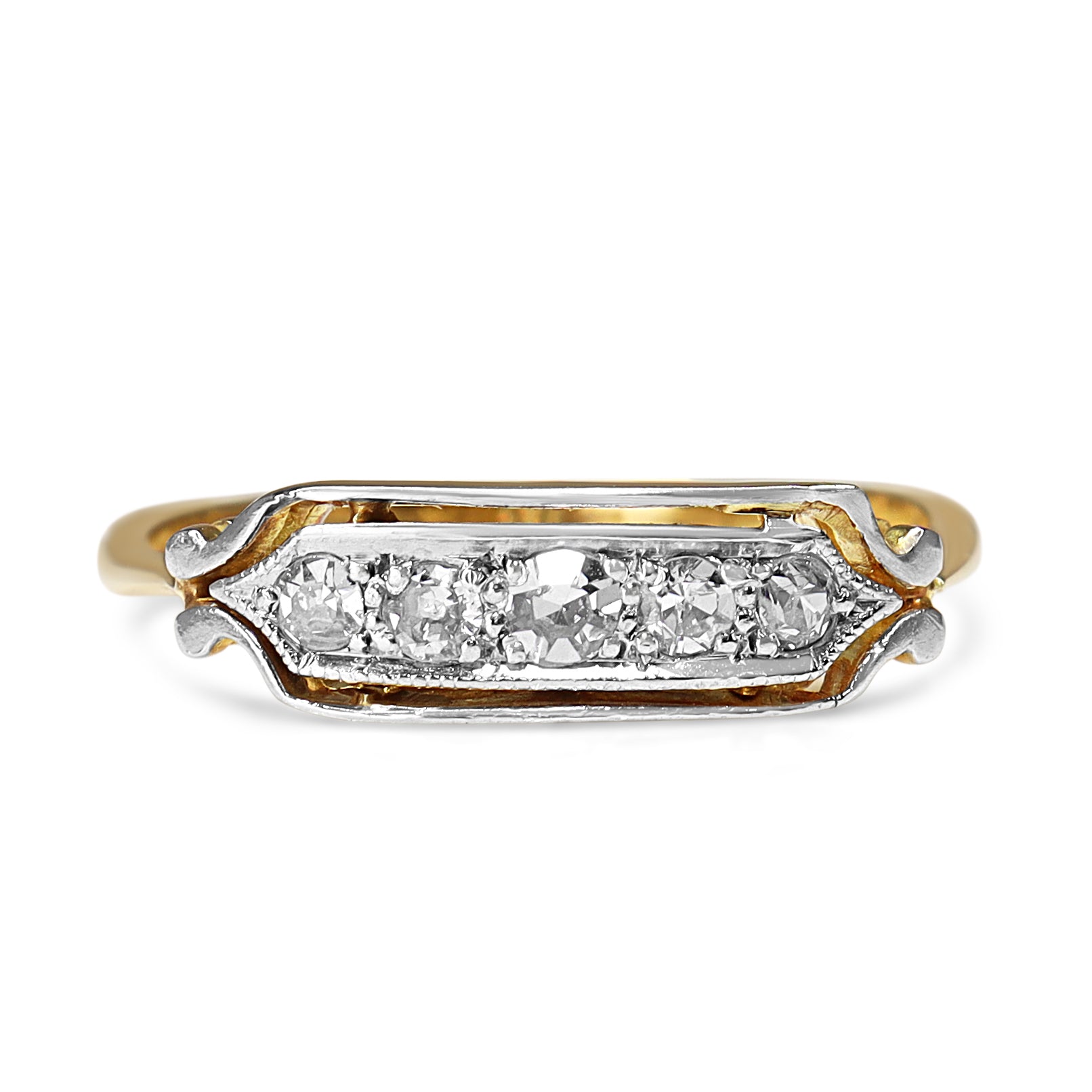 18ct Yellow and White Gold Antique Old Cut Diamond Band Ring