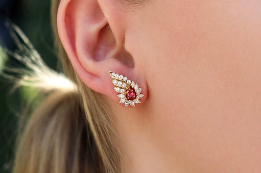 18ct Yellow Gold Ruby and Diamond Climber Earrings