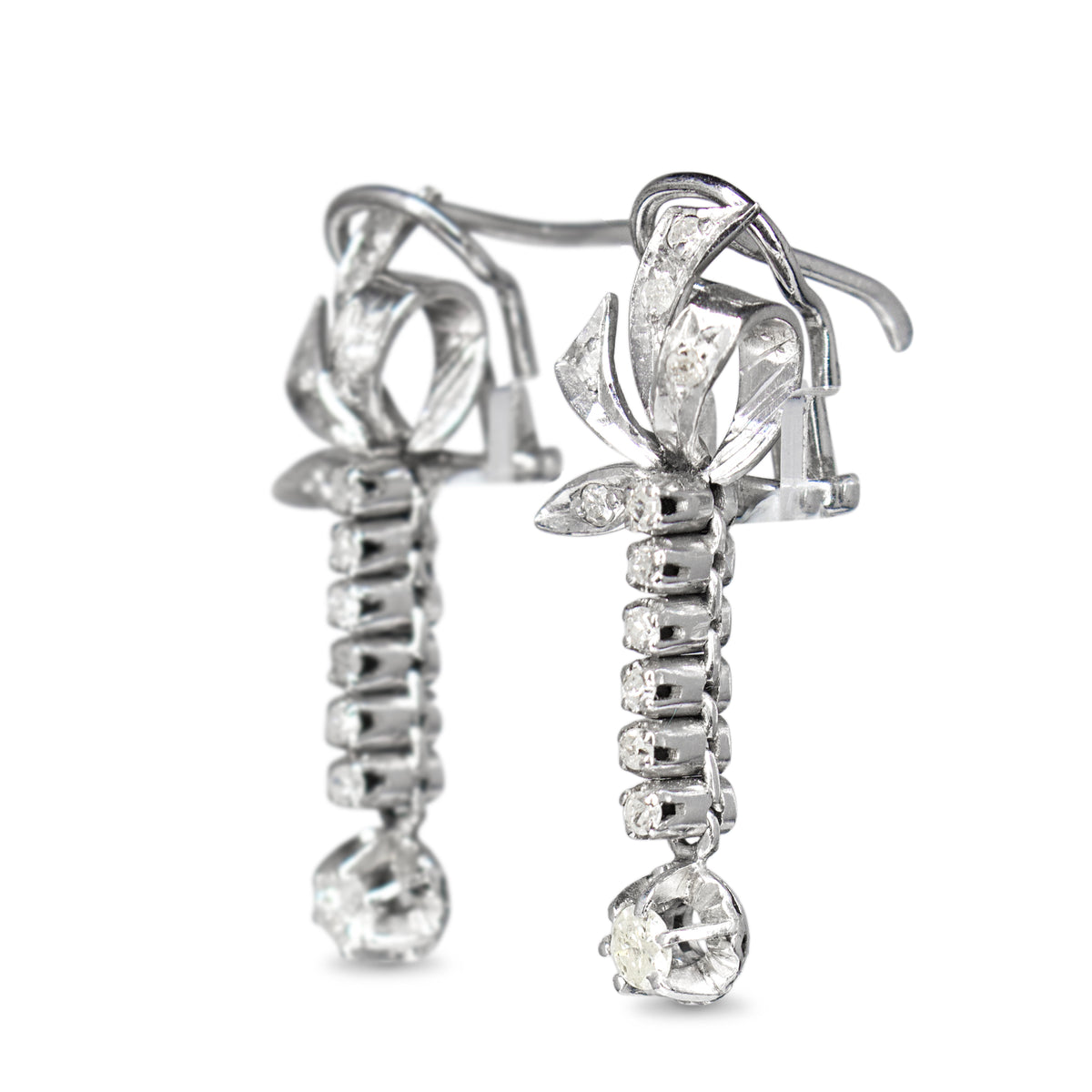 Palladium Art Deco Single Cut Diamond Drop Earrings