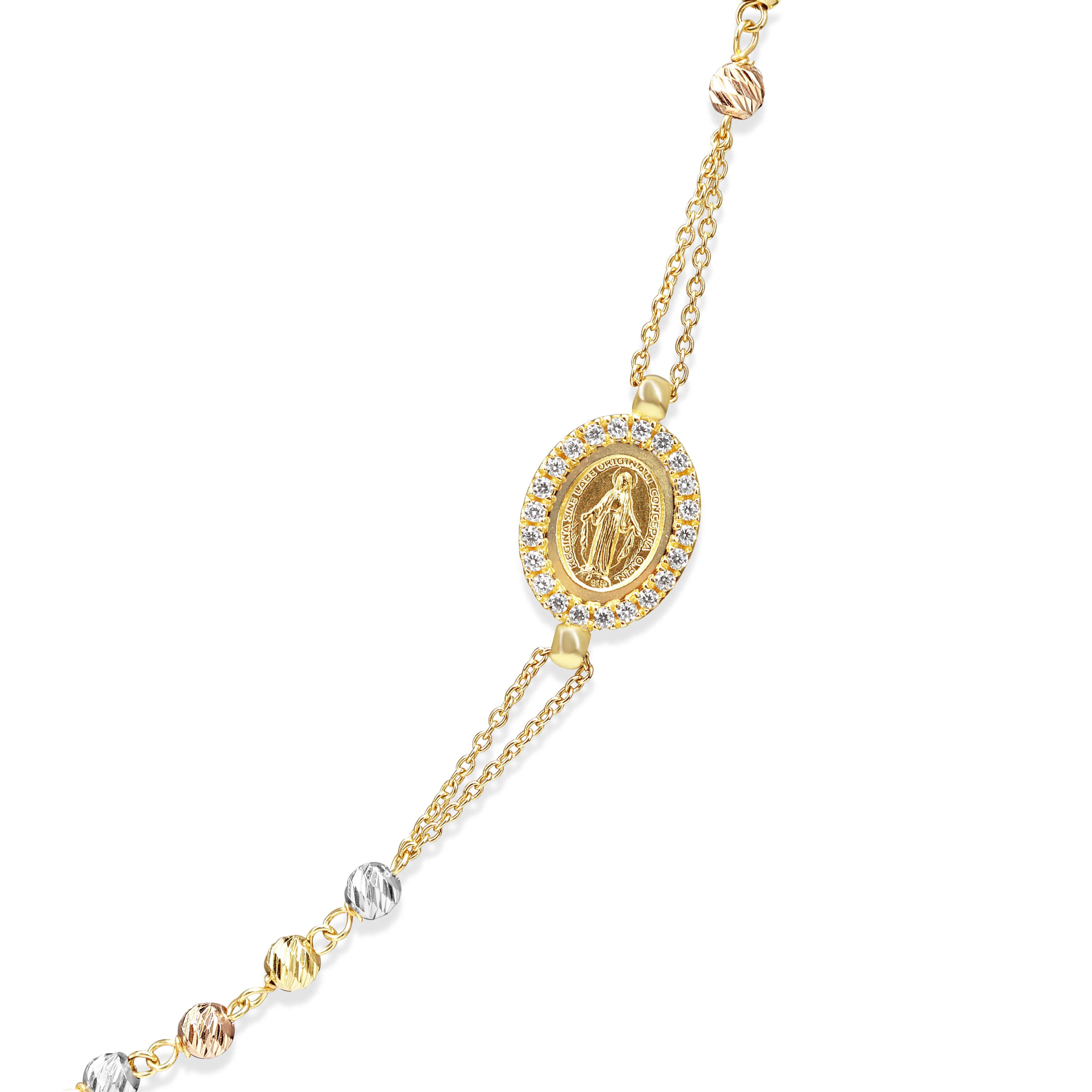 18ct Yellow, Rose and White Rosary Bead Necklace With Sapphires and Diamonds