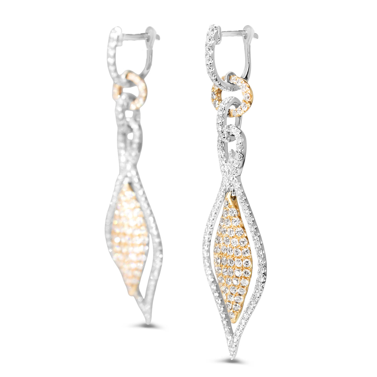 18ct White and Rose Gold Pavé Diamond Drop Earrings