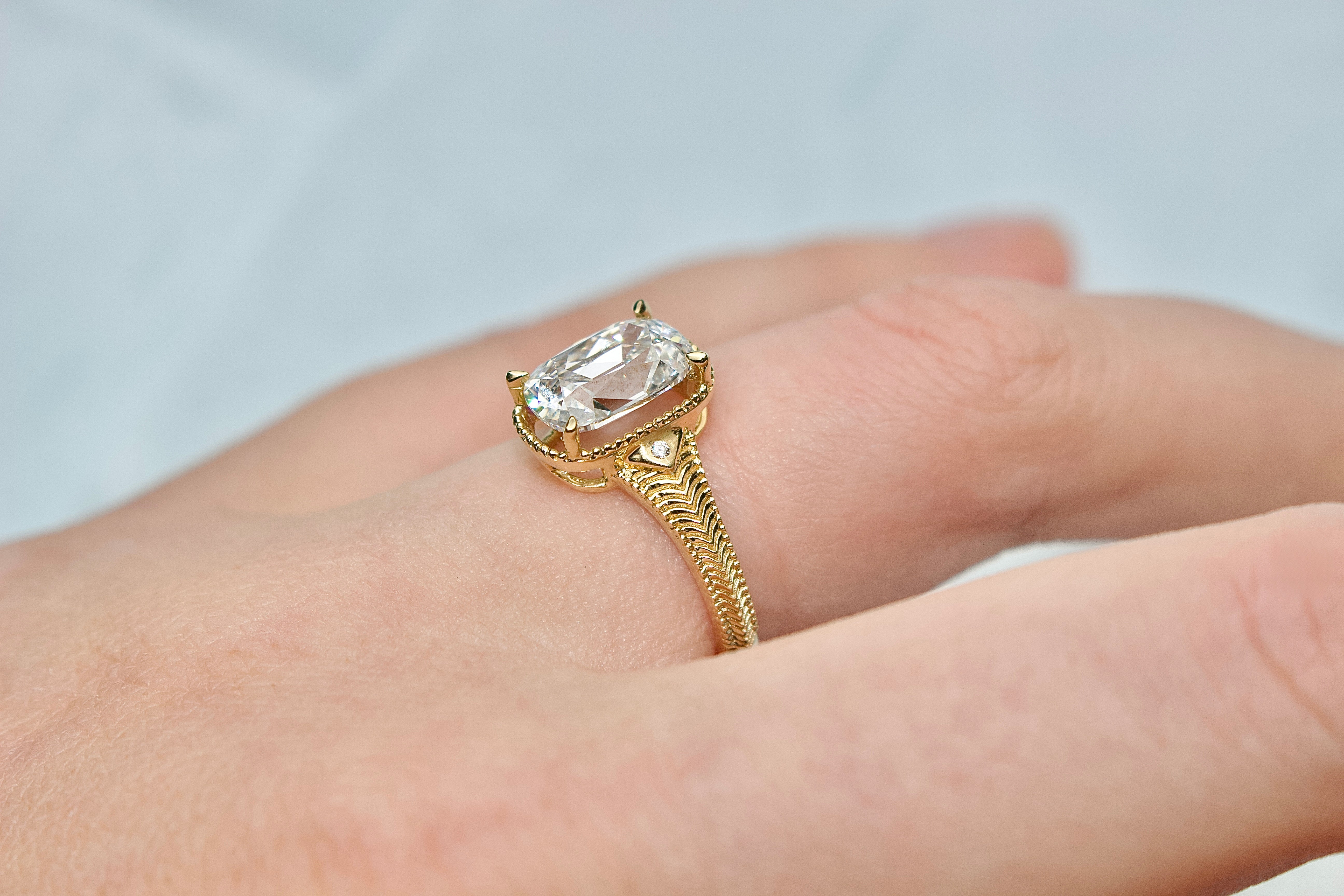 18ct Yellow Gold Lab Grown Old Mine Cushion Cut Diamond Ring