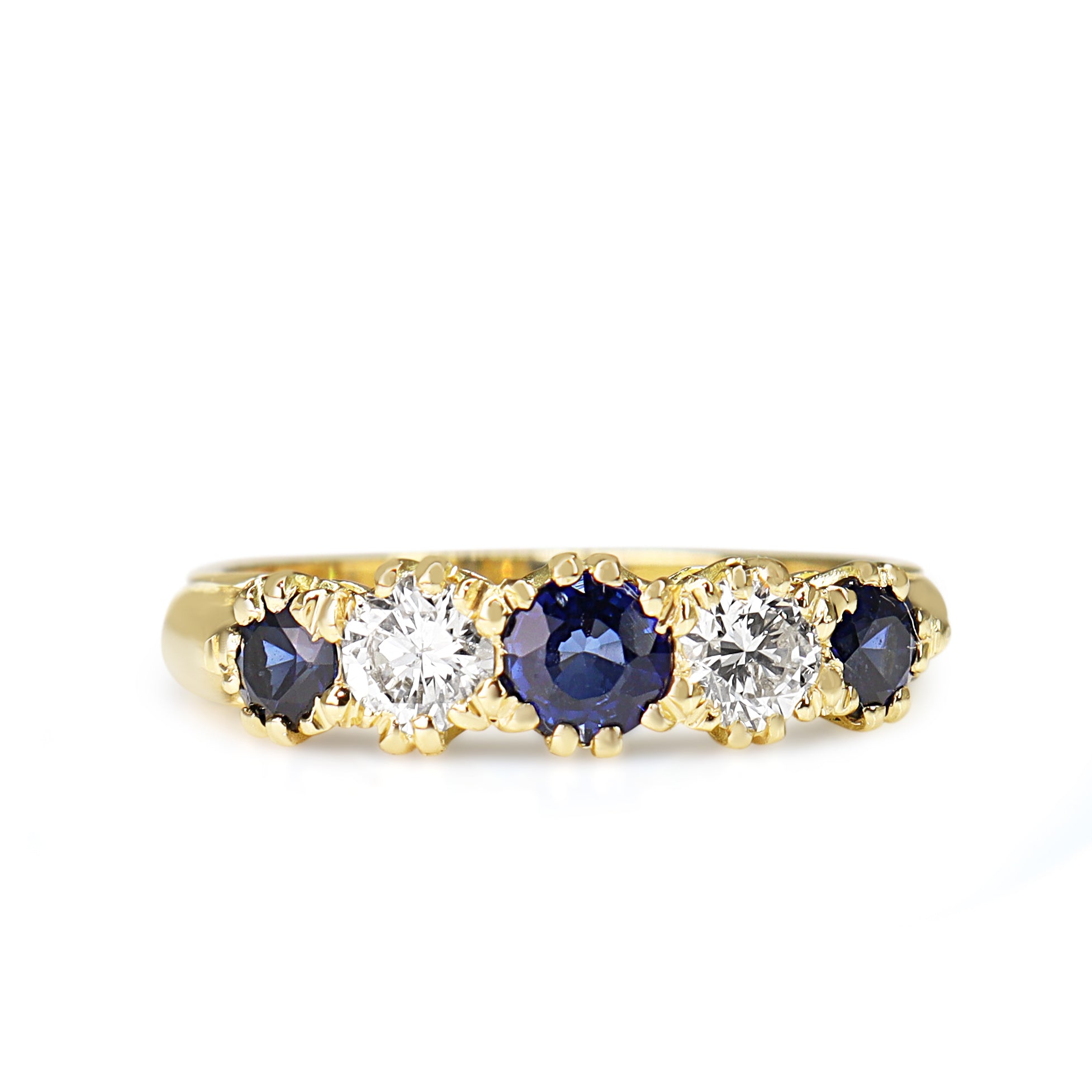 18ct Yellow Gold Sapphire and Diamond 5 Stone Ring