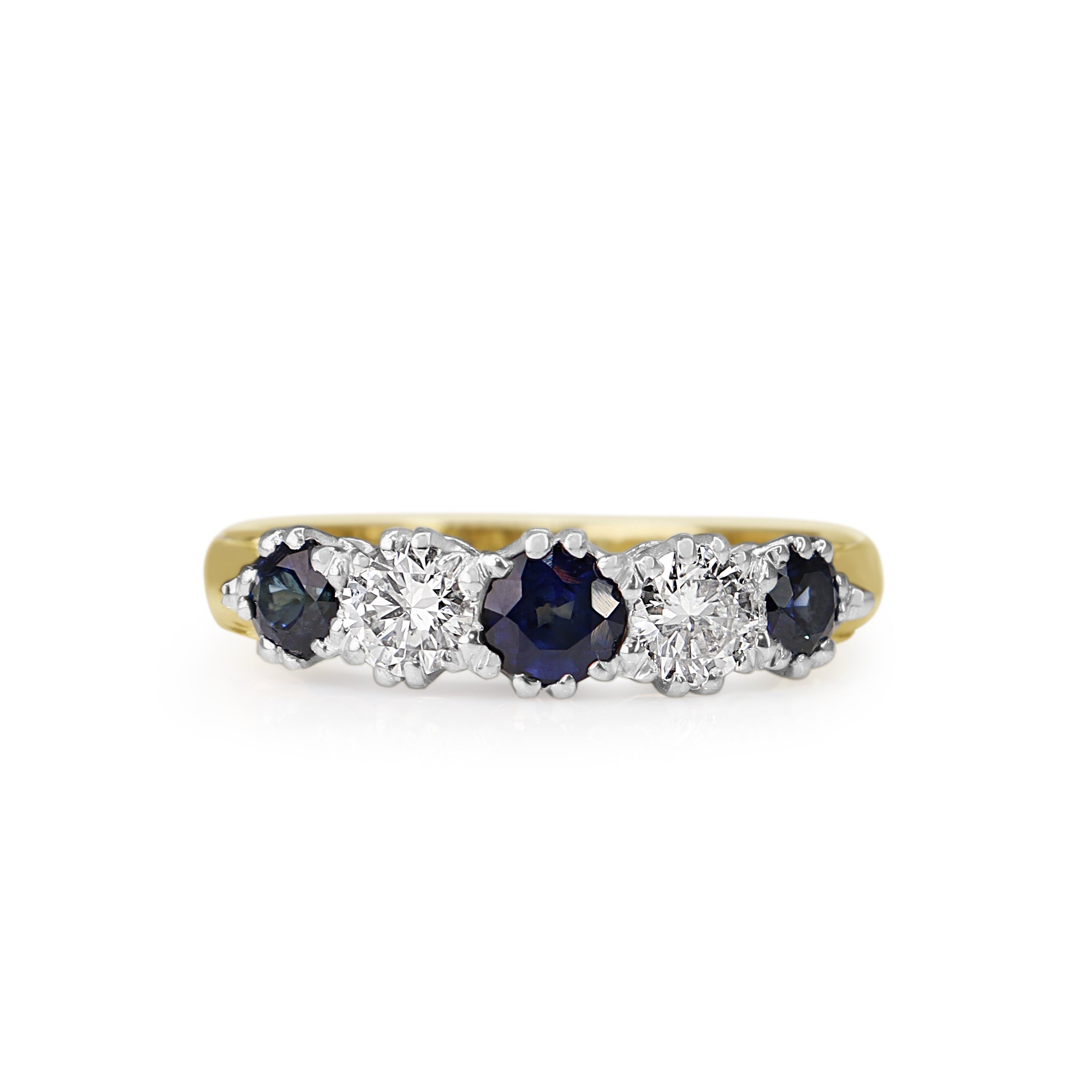 18ct Yellow and White Gold Sapphire and Diamond 5 Stone Ring